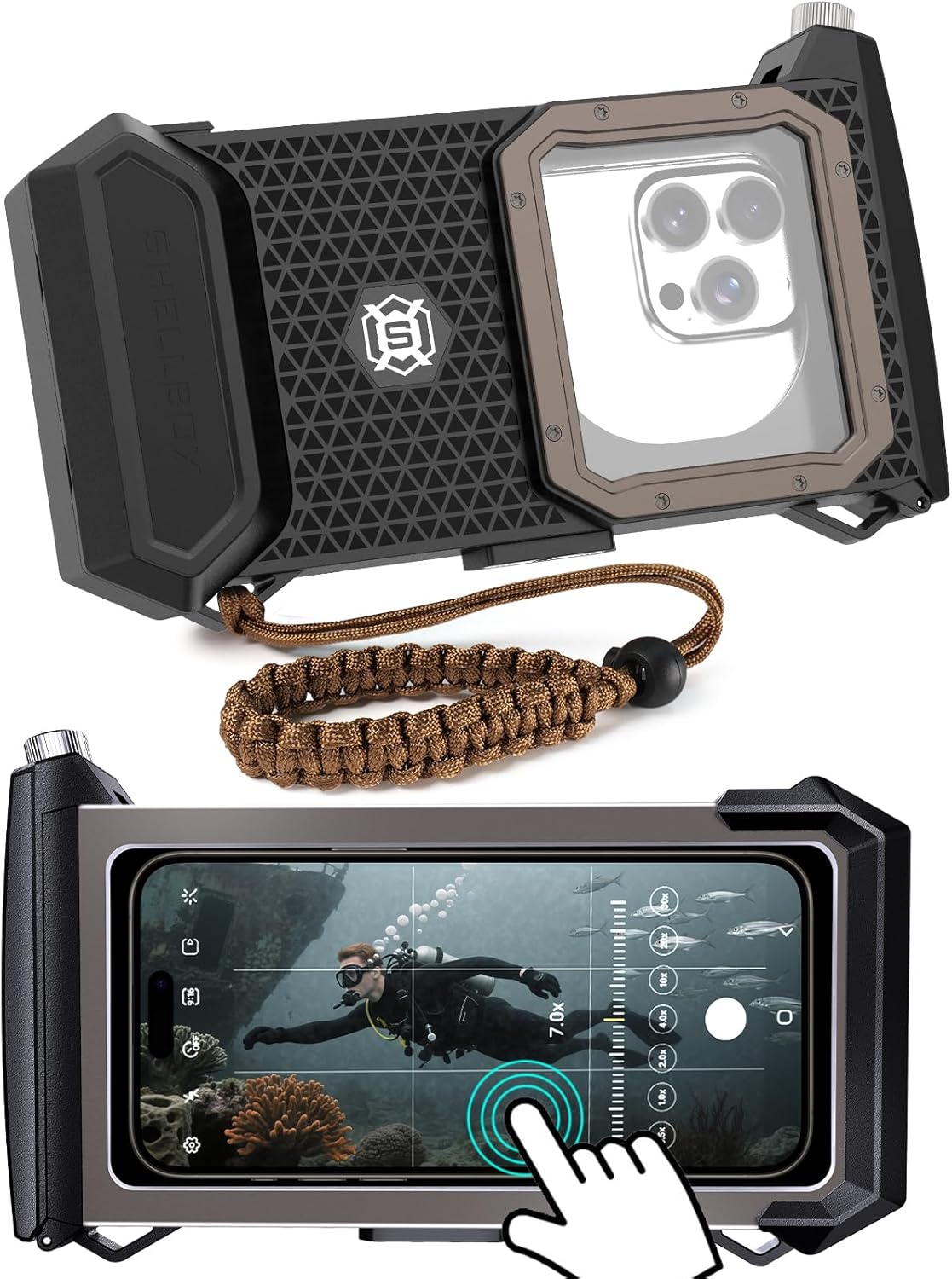 Underwater Snorkeling Phone case for iPhone and Samsung with Touchscreen, Waterproof and Snorkeling Compatible for Phones up to 6.9 inches (Black, 5TH 100FT)