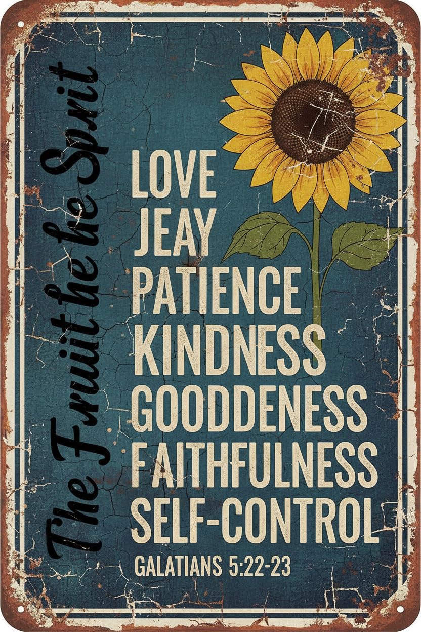 Fruit Of Spirit Christian Tin Sign, 8x12 Inch Wall Art