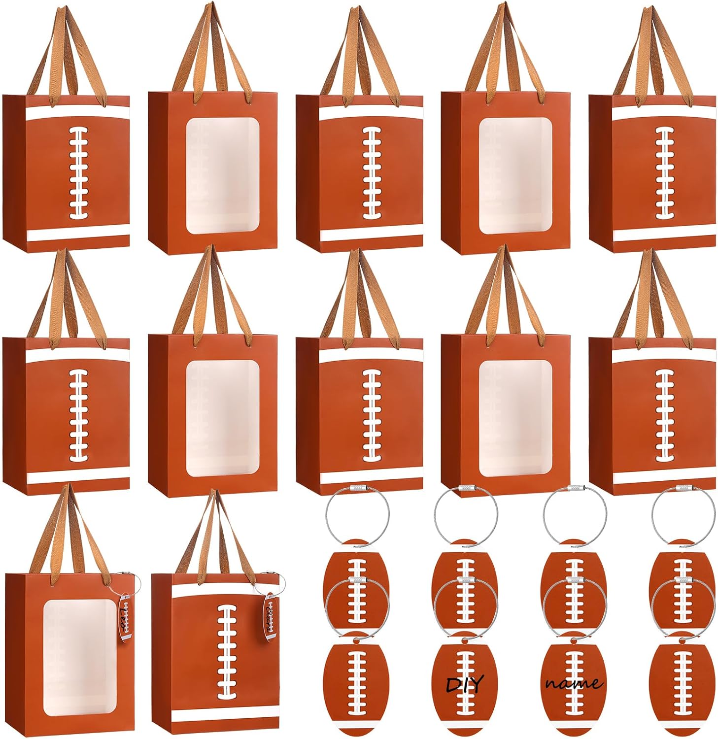 Sunnymove 12 Pcs Football Gift Bags with Tags, Clear Window 7 x 5 x 10 Inch