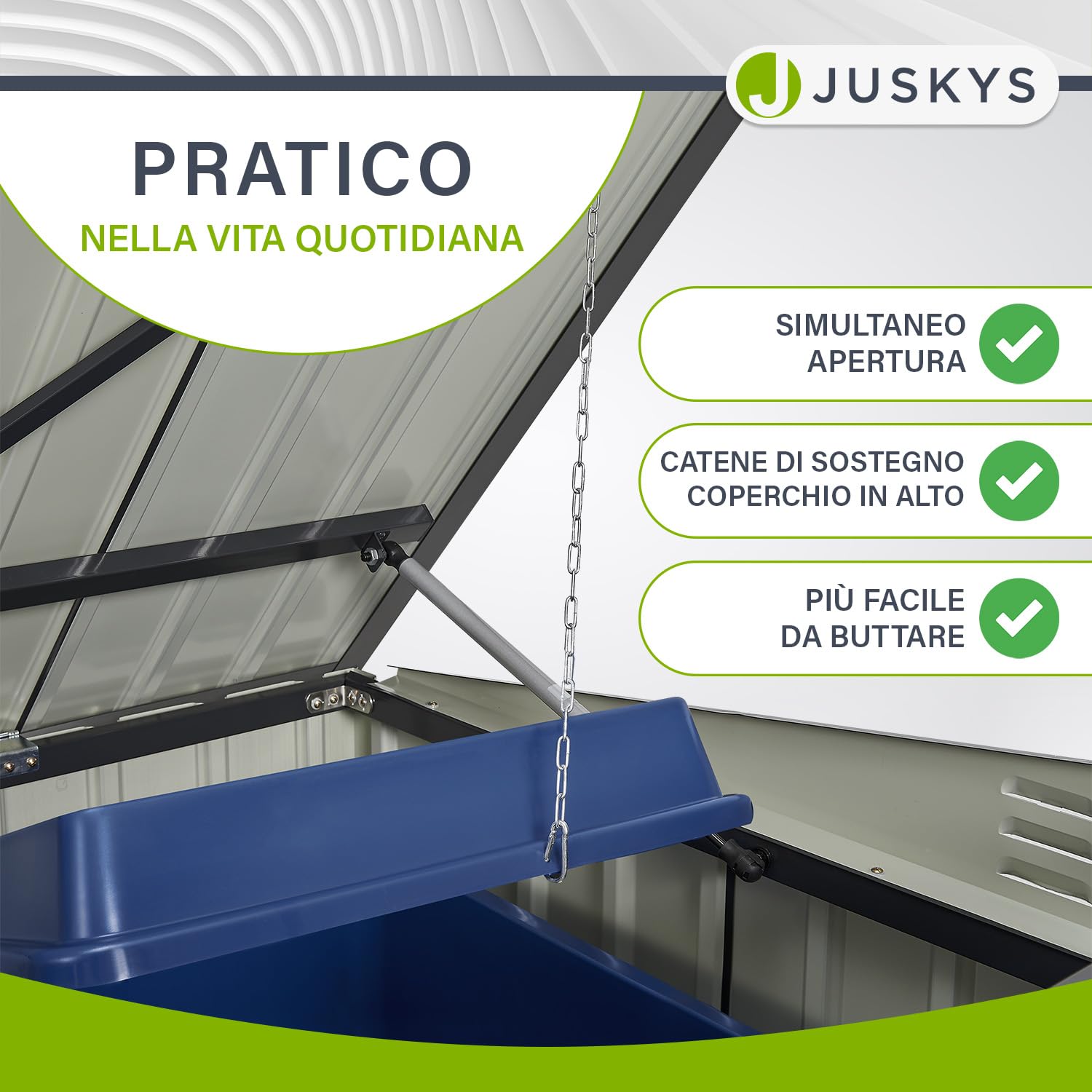 Juskys Contenitore per bidoni dei rifiuti da 3 pezzi Namur 3 bidoni da 120 litri - 2m² - 2 porte - Rivestimento contenitore rifiuti metallico Cassonetti per rifiuti Casetta per bidoni Contenitore