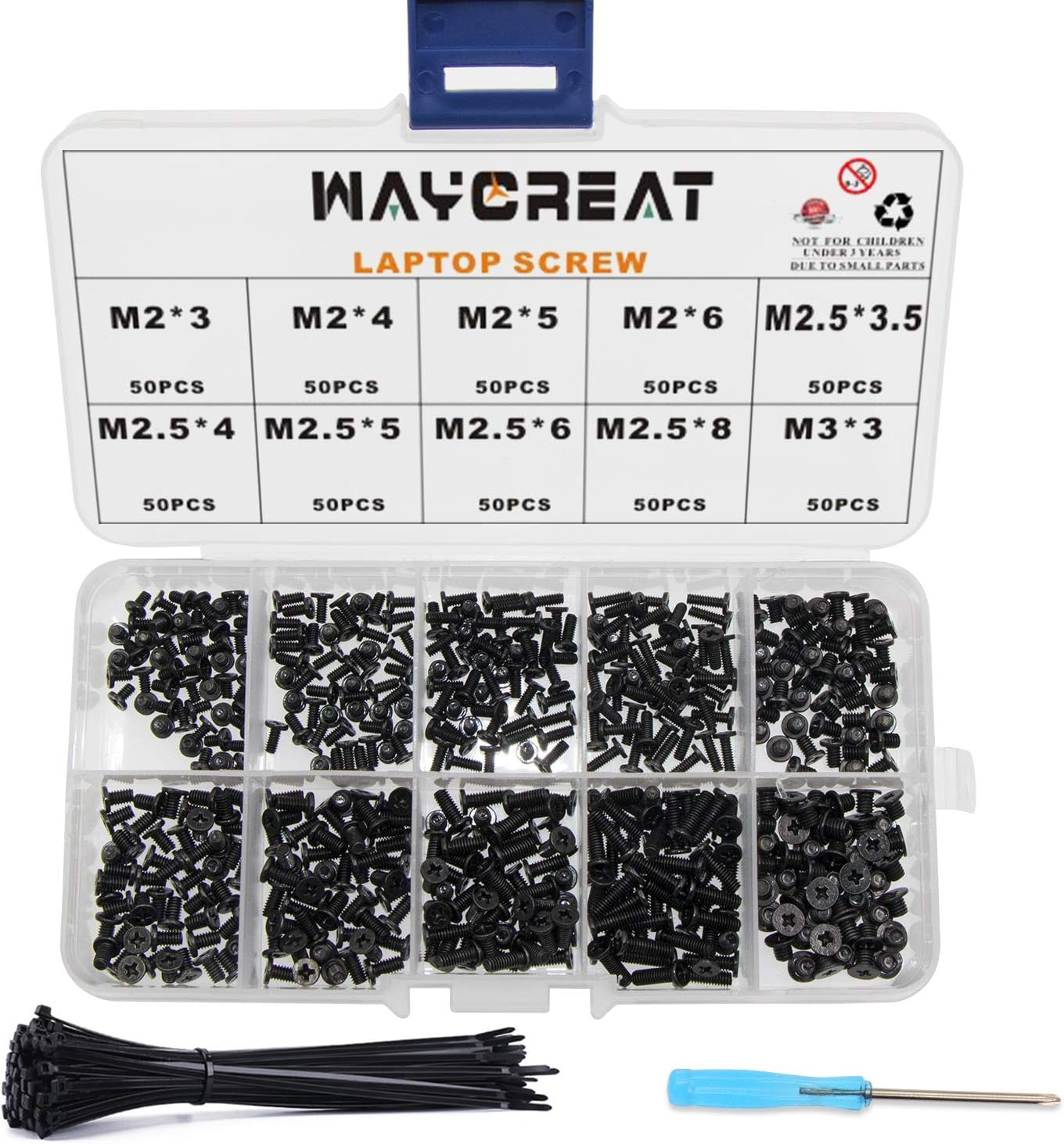 Waycreat 500pcs M2 M2.5 M3 Laptop Notebook Computer Screws Set Kit for IBM HP Dell Samsung Sony Toshiba Gateway Acer Lenovo