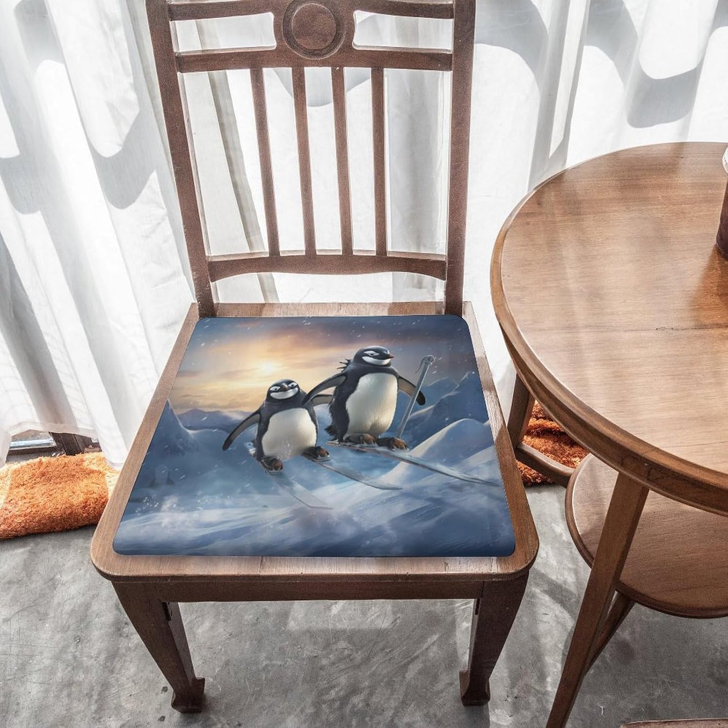 Penguin Skiing Winter Sports Floor Pillow Meditation Yoga Cushion Square Chair Cushion Pillows Seating for Adults