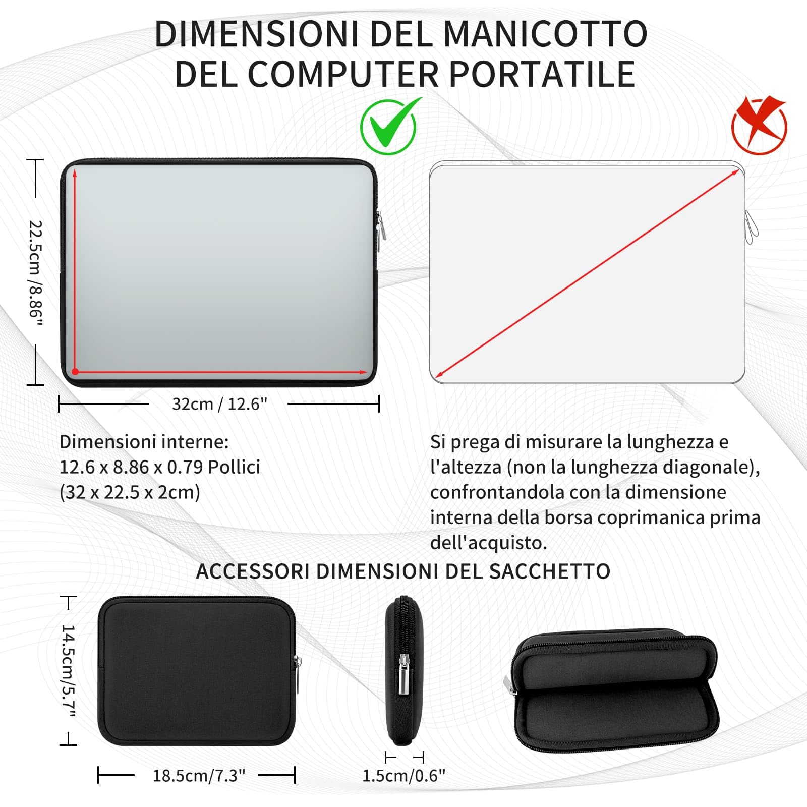RAINYEAR Manicotto del computer portatile per MacBook Air 13 pollici M5 M4 M3 M2 M1 A3449 A3240 A3113 A2681 A2338 A2337, 13,3 e 14 Pollici Macbook Pro Custodia Accessori Borsa, Nero