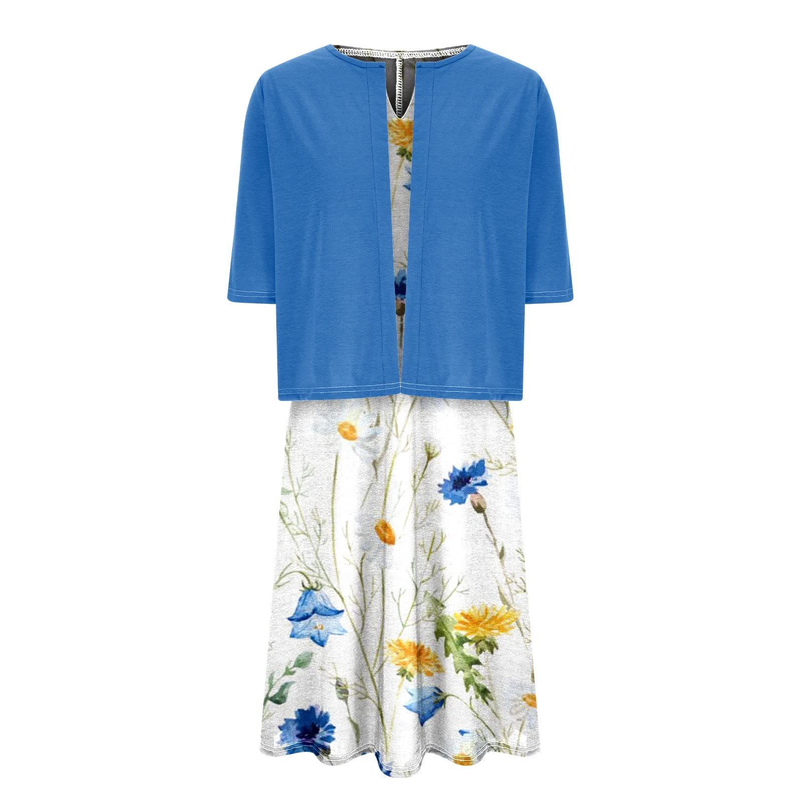 Keepink Zweiteiliges Kleid für Damen, bedruckt, V-Ausschnitt, Sonnenkleider mit halben Ärmeln, Cardigan, Tops, Set, elegante Sommer-Outfits, Arbeit, Büro, Hochzeit, Gast, Brautjungfernkleider, Größe