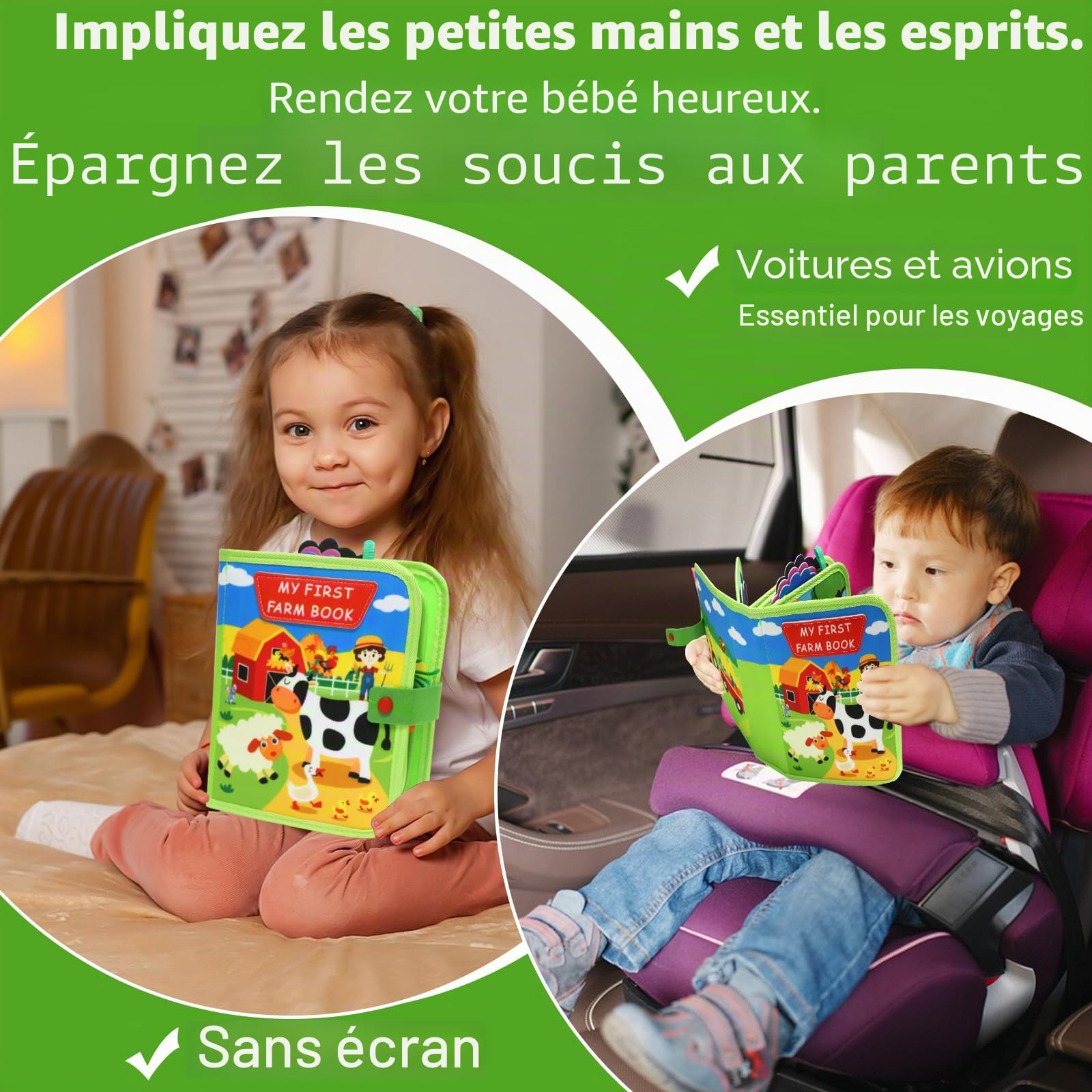 Tableau Montessori Enfants 1-3 Ans - Livre Sensoriel avec 10+ Activités Éducatives, Jouet de Voyage Portable