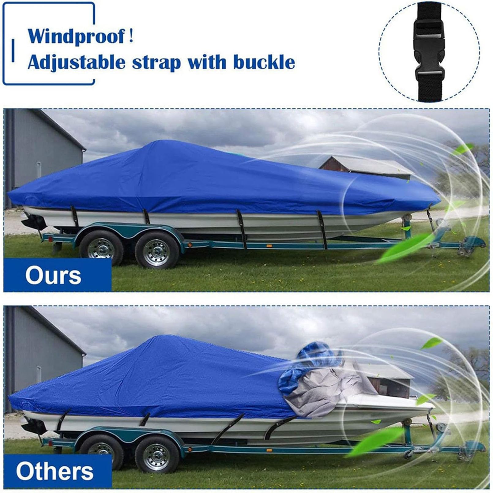 Wytrzymały pokrowiec na łódź 210D, wodoodporna, odporna na promieniowanie UV, tkanina Oxford do cumowania i holowania, pasuje do łodzi Tri-Hull Runabout 600 x 230 cm