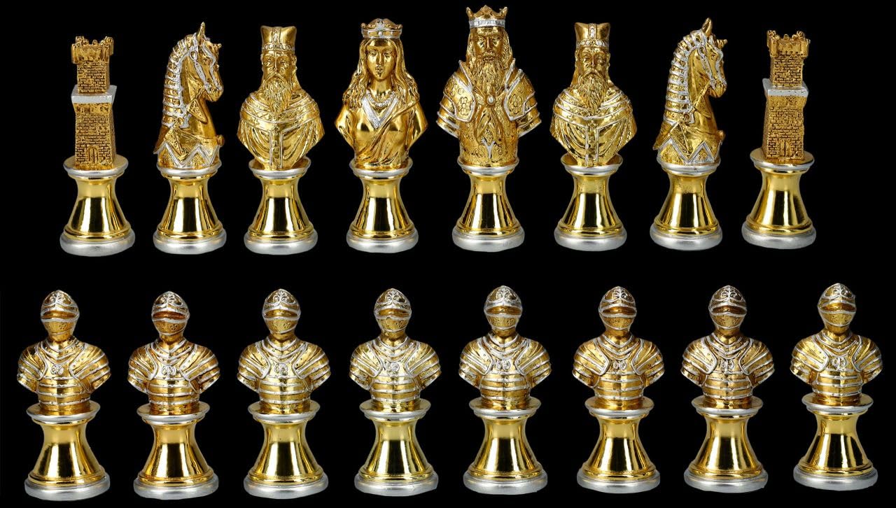 Veronese Lot d'échecs 32 pièces en étain plaqué or argenté médiéval