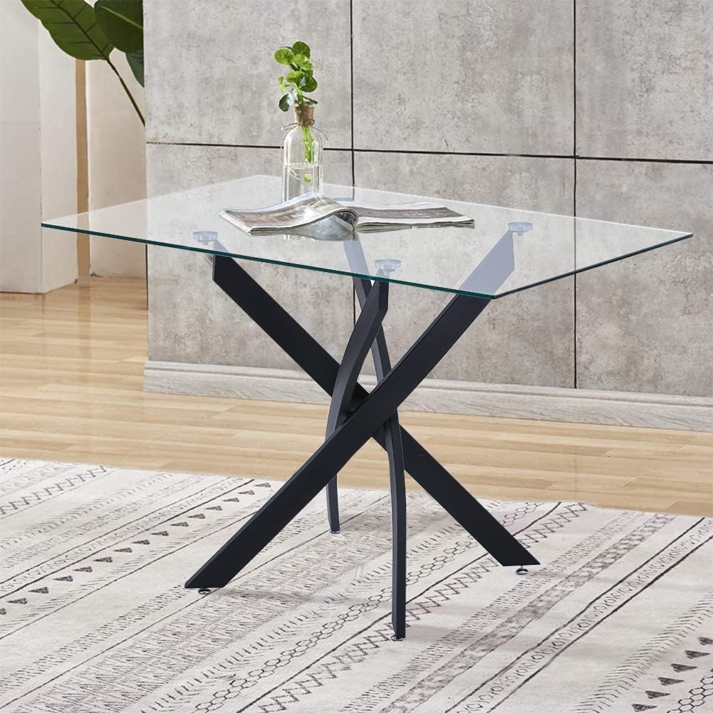 IPOTIUS Modern Glass Round Dining Table 80cm Kitchen Table for Small Spaces with Wood Legs