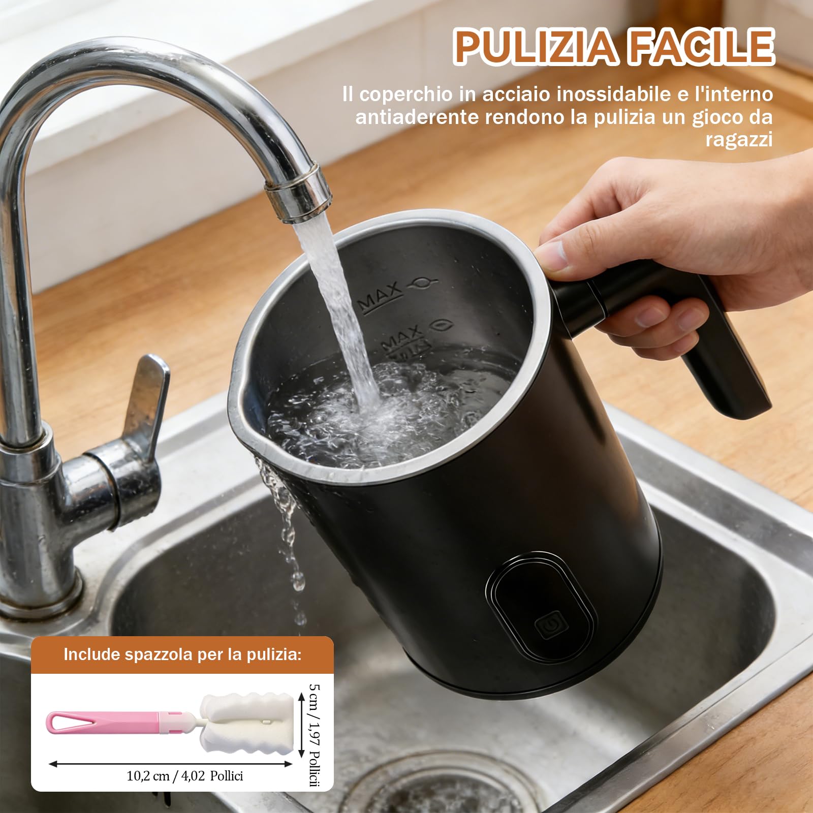 Montalatte elettrico, 4 in 1 automatico per latte da 350 ml, scalda latte caldo e freddo, latte in spugna elettrica, spegnimento automatico per latte, cappuccino