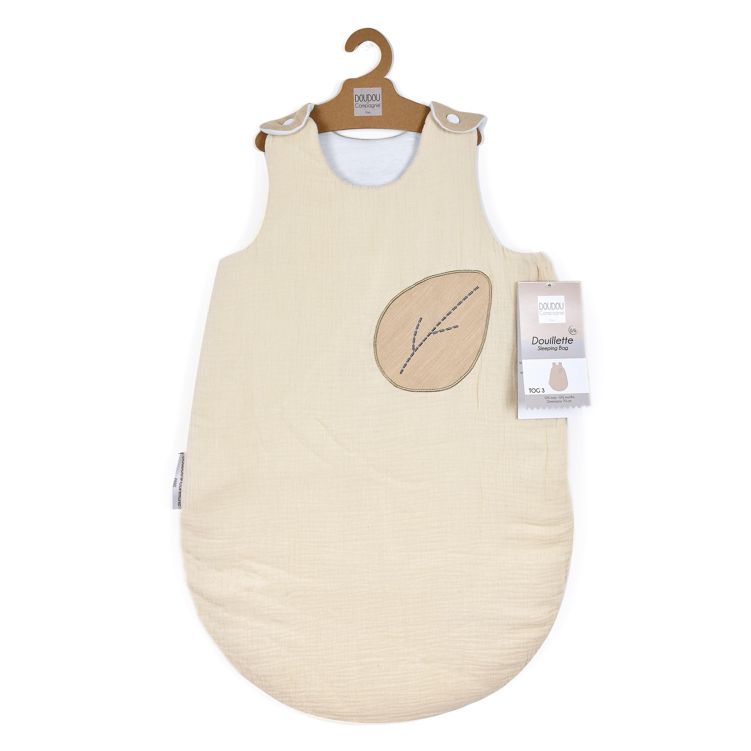 DOUDOU ET COMPAGNIE - Schlafsack Happy Wild – Babyschlafsack Beige für Babys von 0 bis 6 Monaten – 70 cm – weicher Kokon – Komfort für den Schlaf – Öffnung mit Druckknopf – Geschenk zur Geburt –
