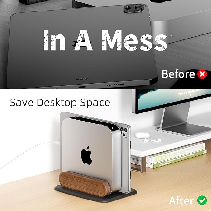 Soporte Vertical Universal para Mac mini de Aluminio y Madera miniatura 4