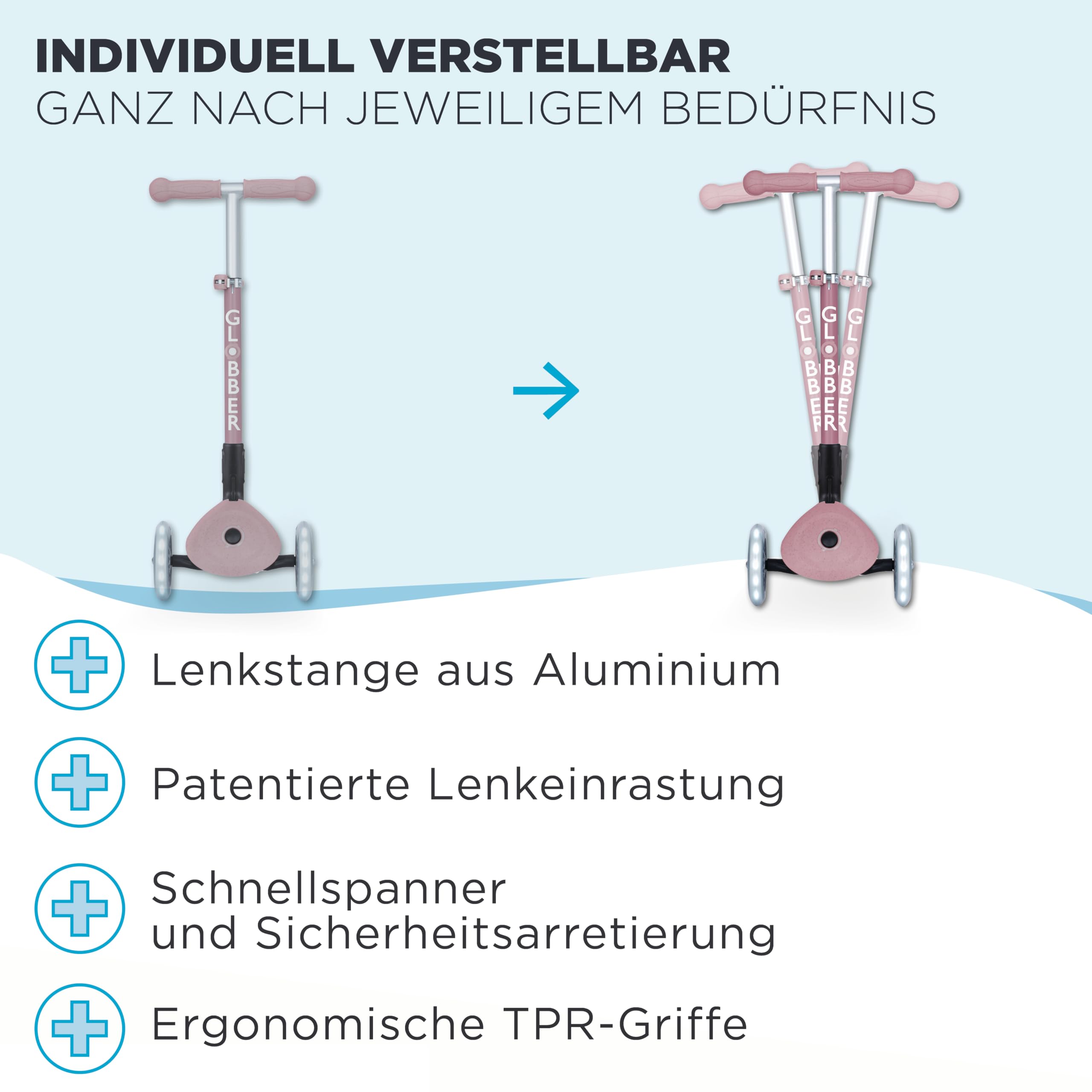GLOBBER JUNIOR Foldable Lights ECO - Tretroller, 120/80 mm, ABEC 9, 3-rädrig, LED-Leuchtrollen