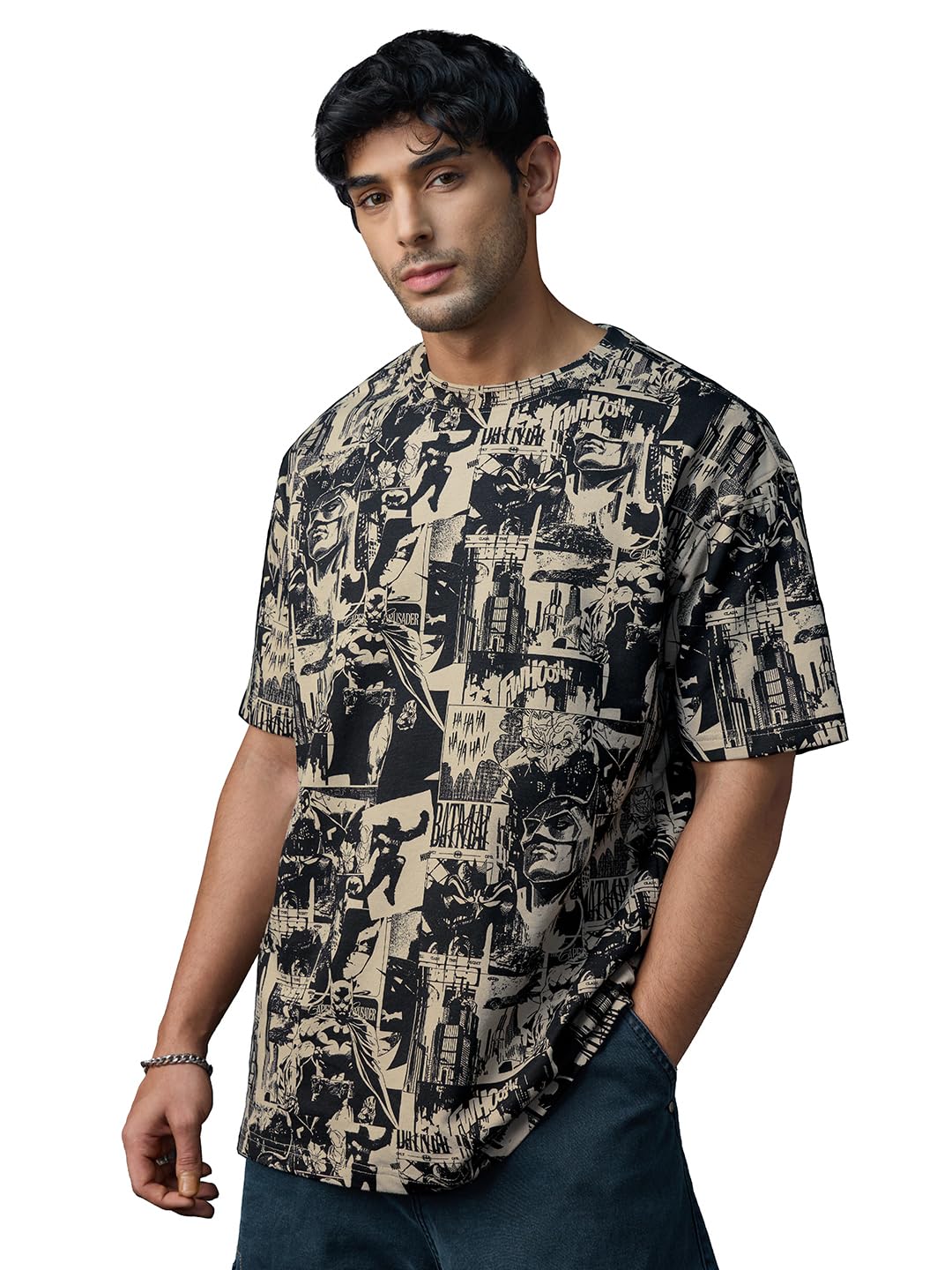the souled store Batman: Gotham City Men and Boys Half Sleeves Round Neck Graphic Printed Cotton Lightweight All-Season Oversized T-Shirt-picture-22