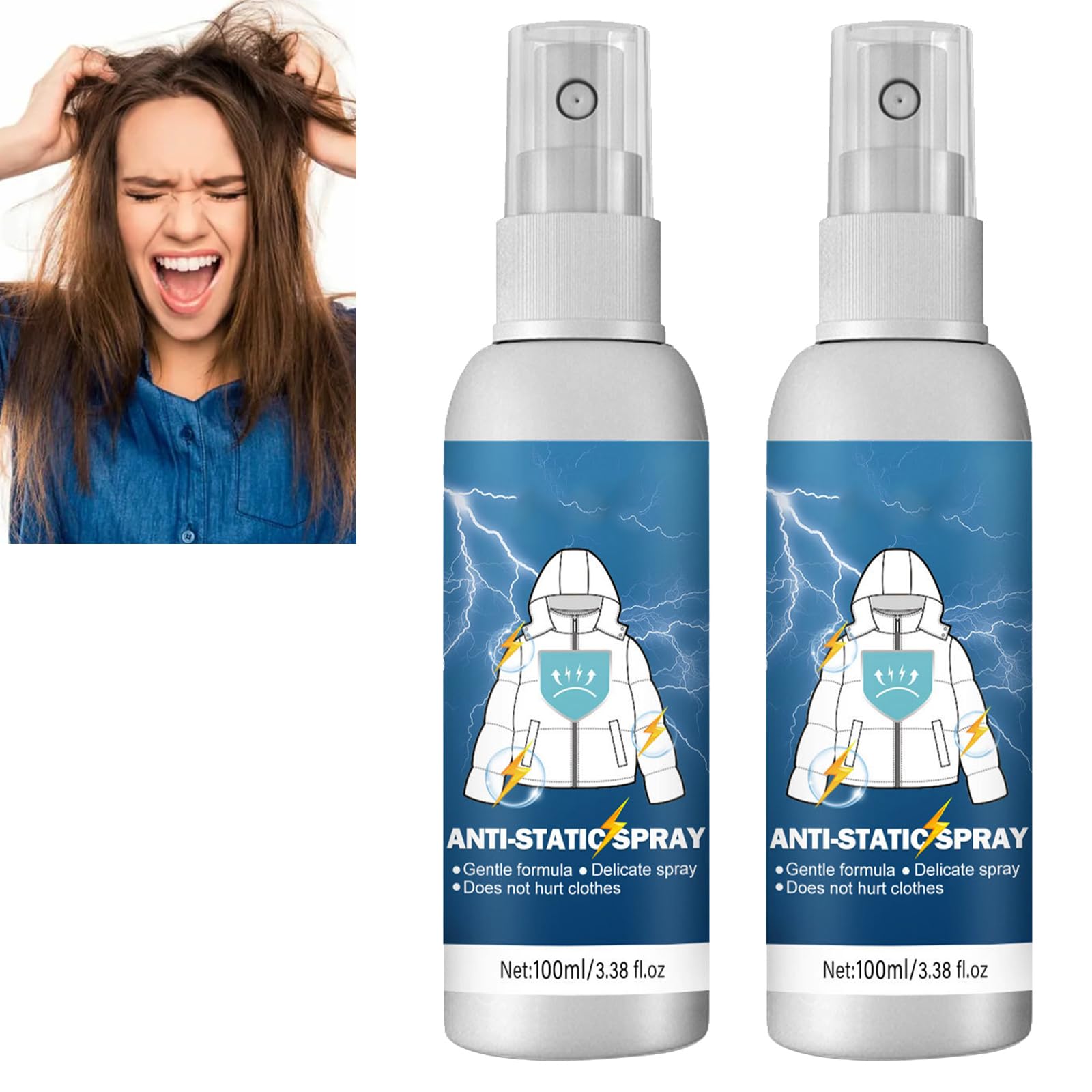 Réduit Statique Vêtements,Spray Antistatique,Le Spray Statique,Le Spray Antistatique,Antistatique Vêtements Naturel,Anti Static Spray,Antistatique pour Vêtements 2 Pièces,100ML