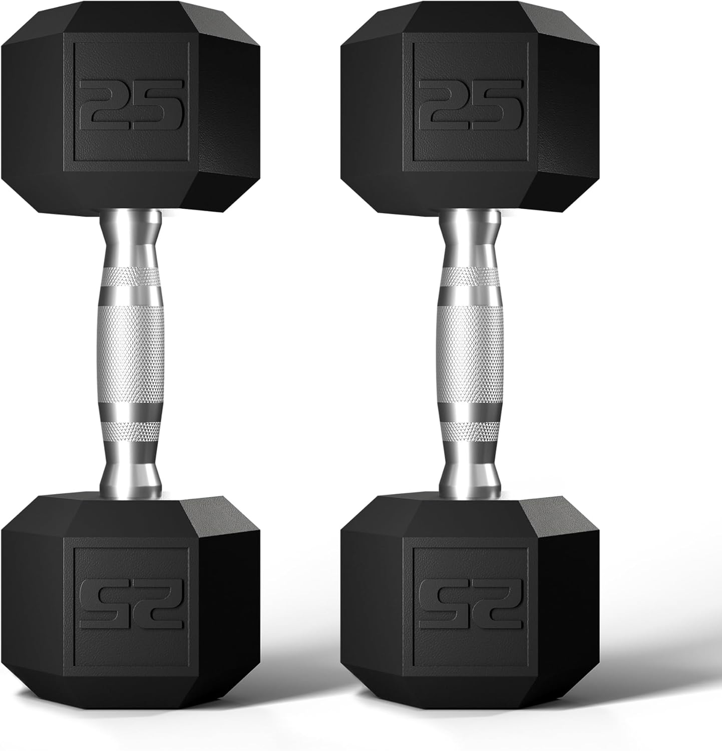 GRETERST Hex Dumbbells Set Rubber Coated Hand Weights Exercise & Fitness for Home Gym Workouts Weight Strength Training, Set of 2, Black, 25LB