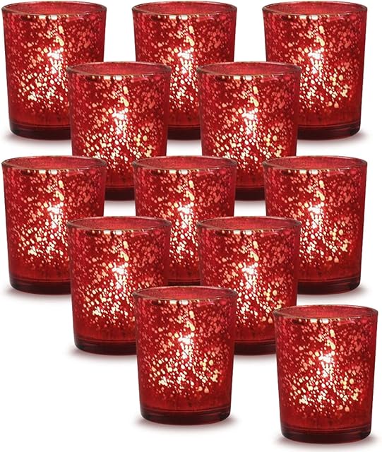 Votive Candle Holders Set of 12 Speckled Glass Tea Light Candle Holder Decorative Candlestick (Red)