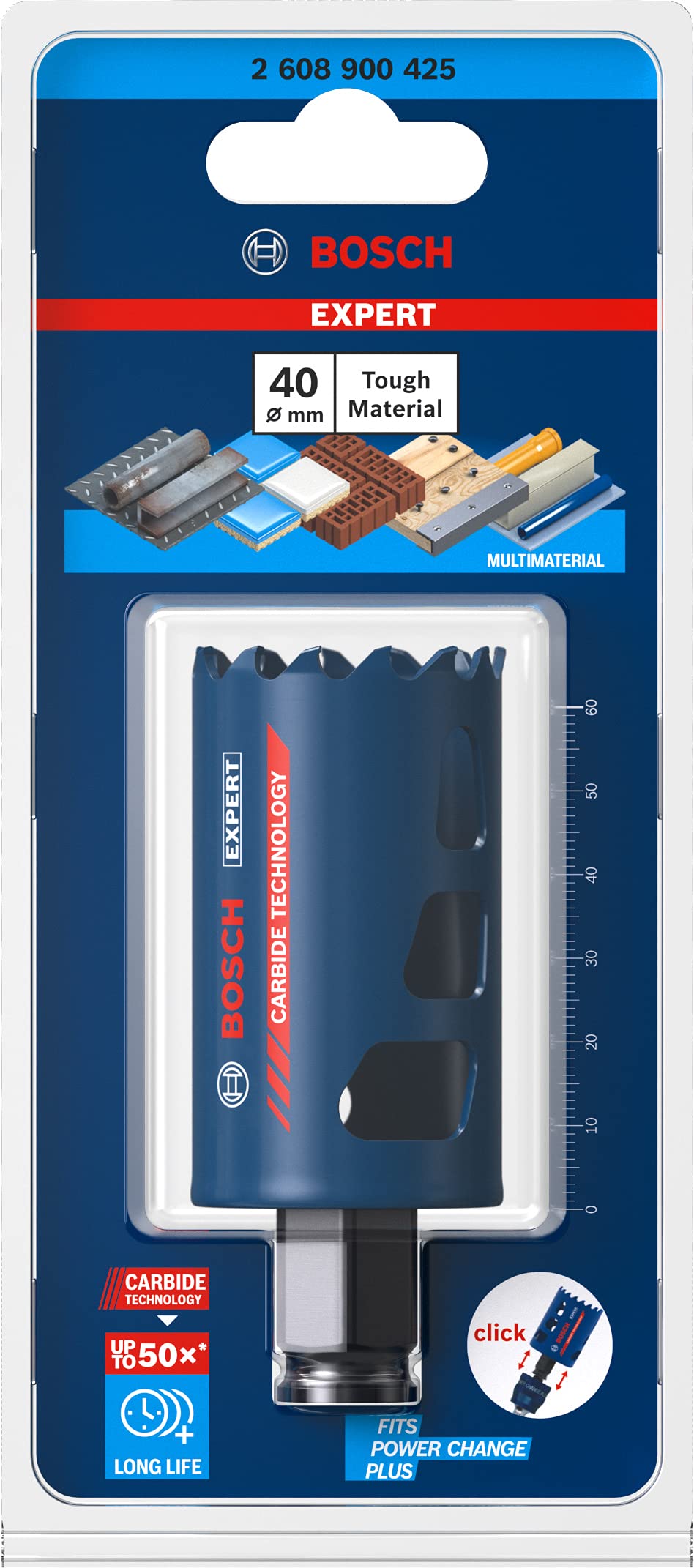 Bosch Professional 1x Sierras de corona Expert Tough Material (Accesorios Taladro de impacto rotativo), Gris, Ø 40 mm