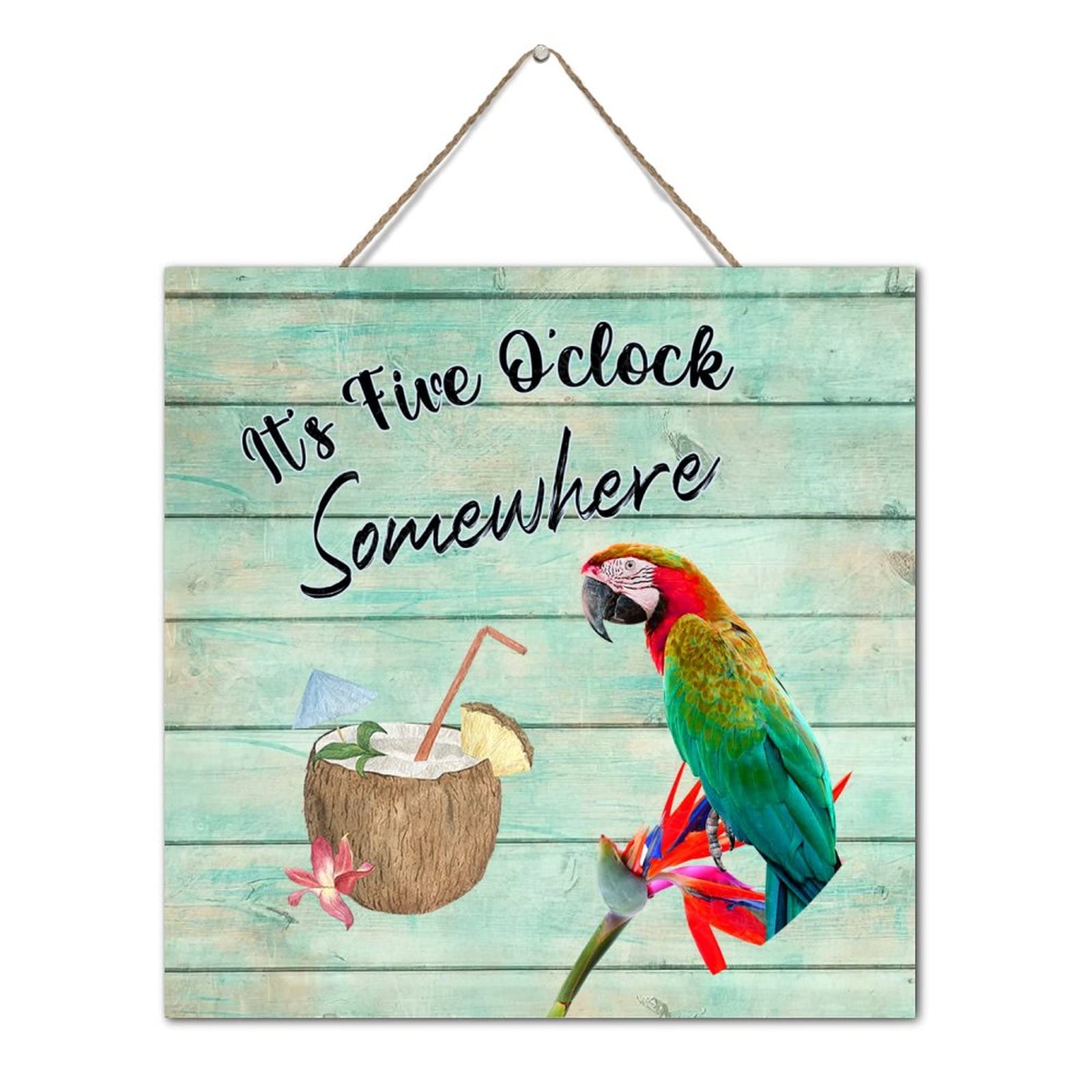 Plaque en bois avec palette déco bar et salon style bord de mer motif oiseau tropical