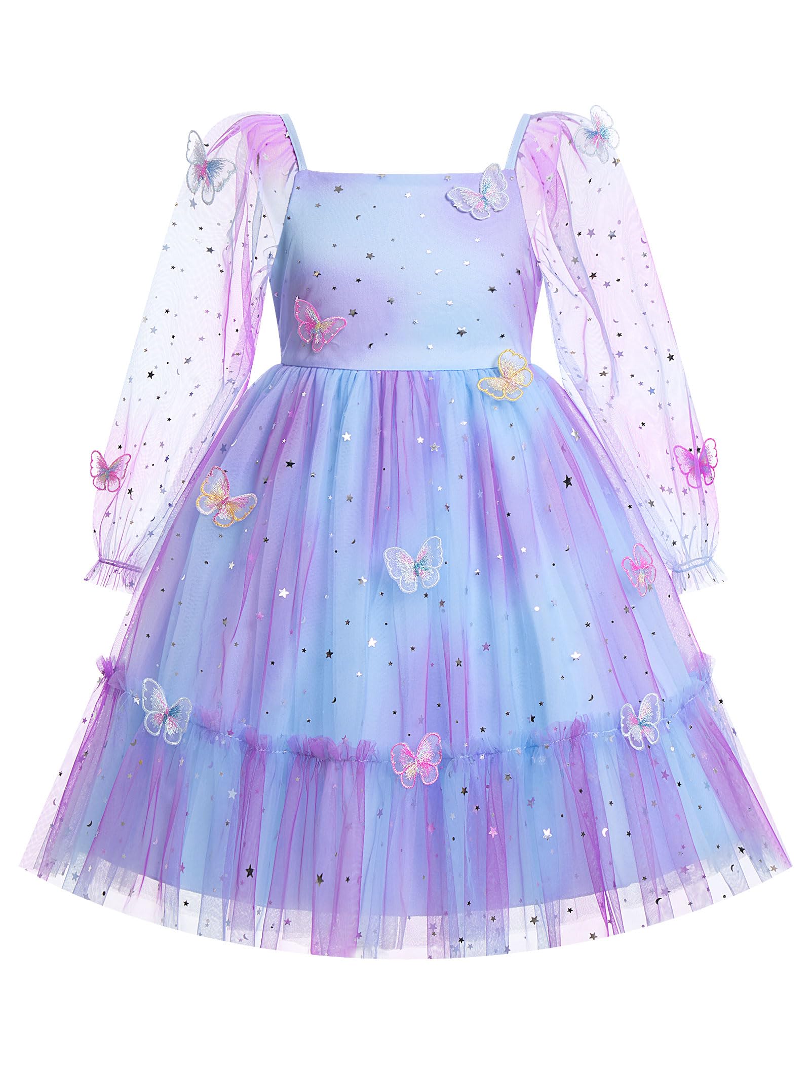IDOPIP Kleinkind Baby Mädchen Kleider Lange Puffärmel Festzug Mesh Tutu Kleid Säugling Hochzeit Taufe Fotoshooting Tüll Kleid