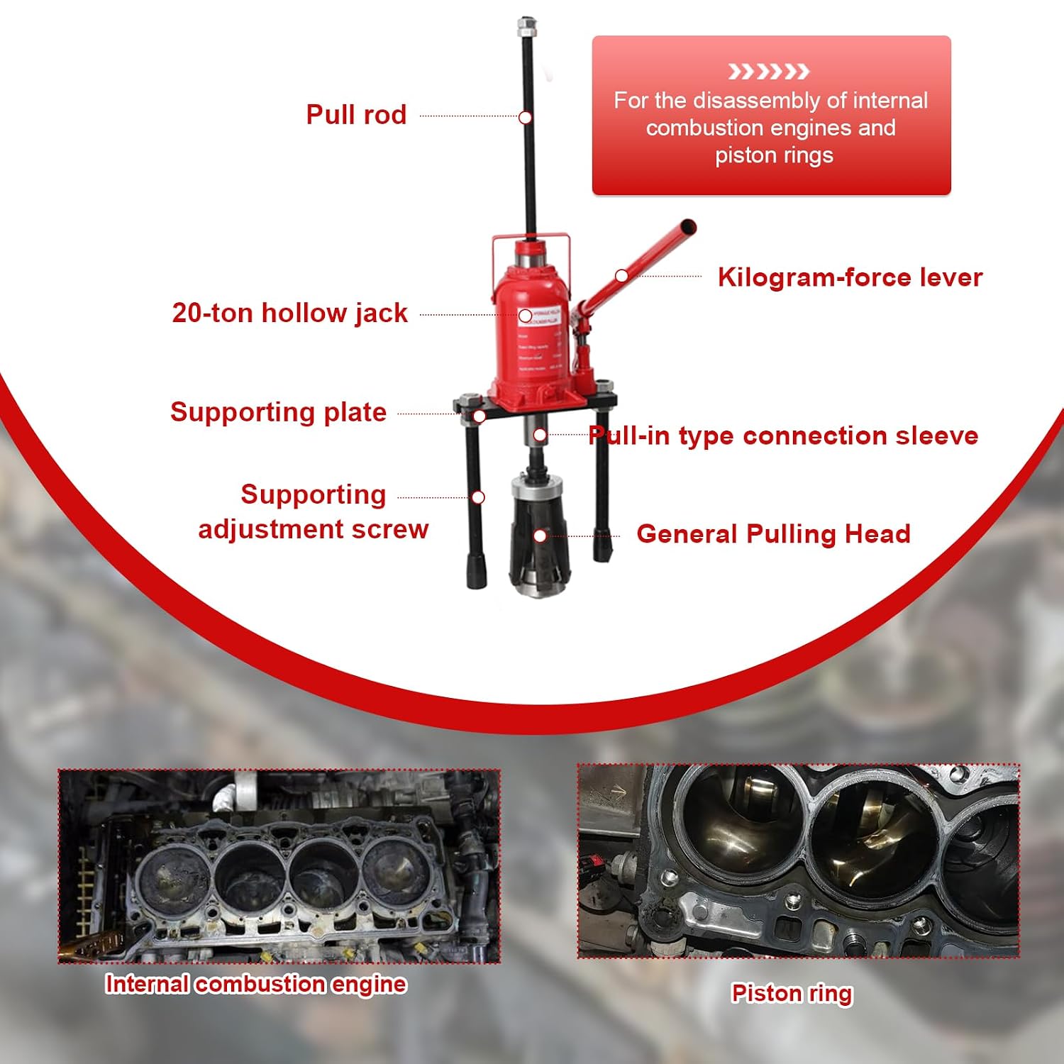 20T Hydraulic Cylinder Liner Puller, Universal Hydraulic Cylinder Puller Wet and Dry Cylinder for Diameter 80-140mm, Universal Hydraulic Cylinder Repair Tools Set for Auto Repair