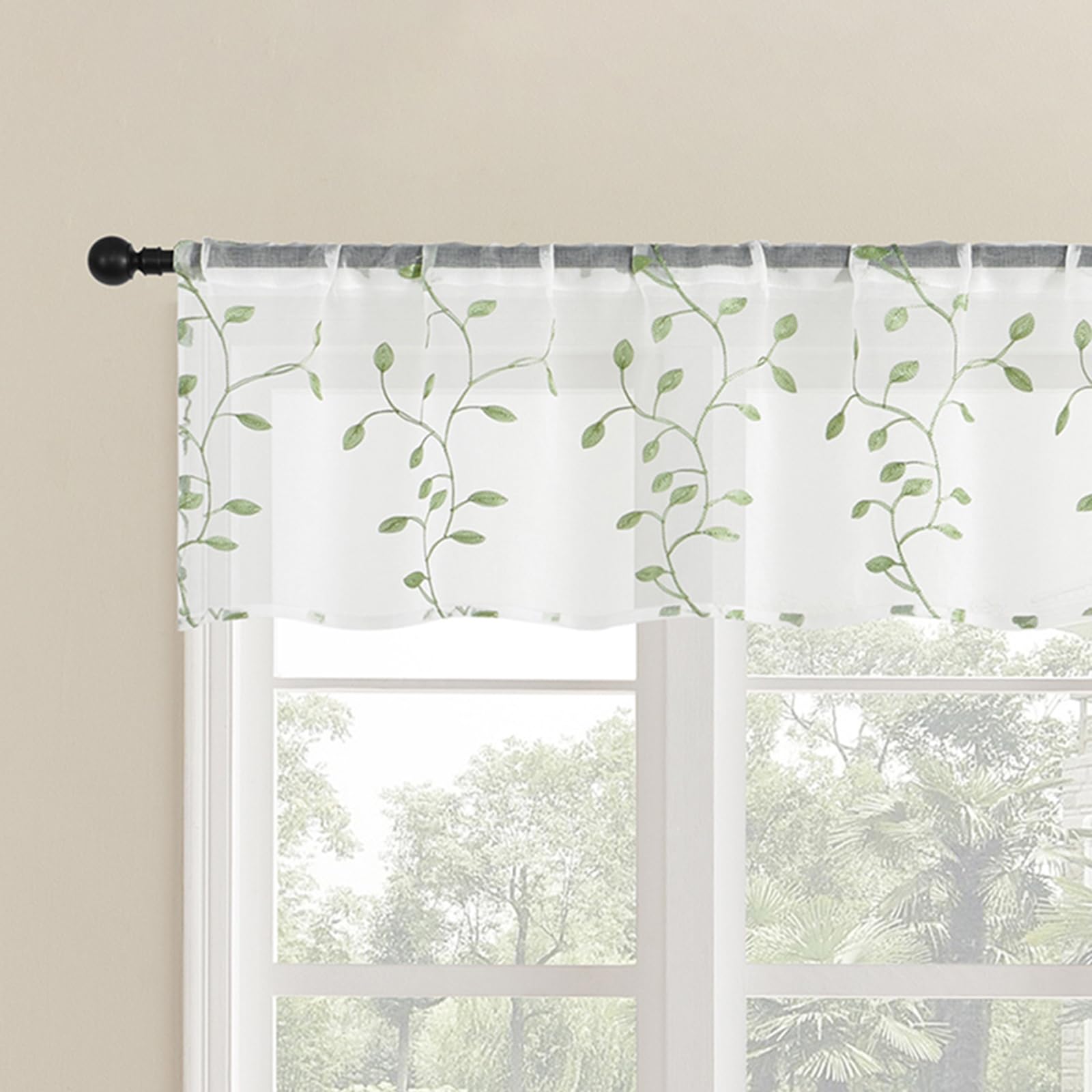 Visillos de cocina KnSam de poliéster semitransparente con hojas, 2 unidades de 132x114.5cm