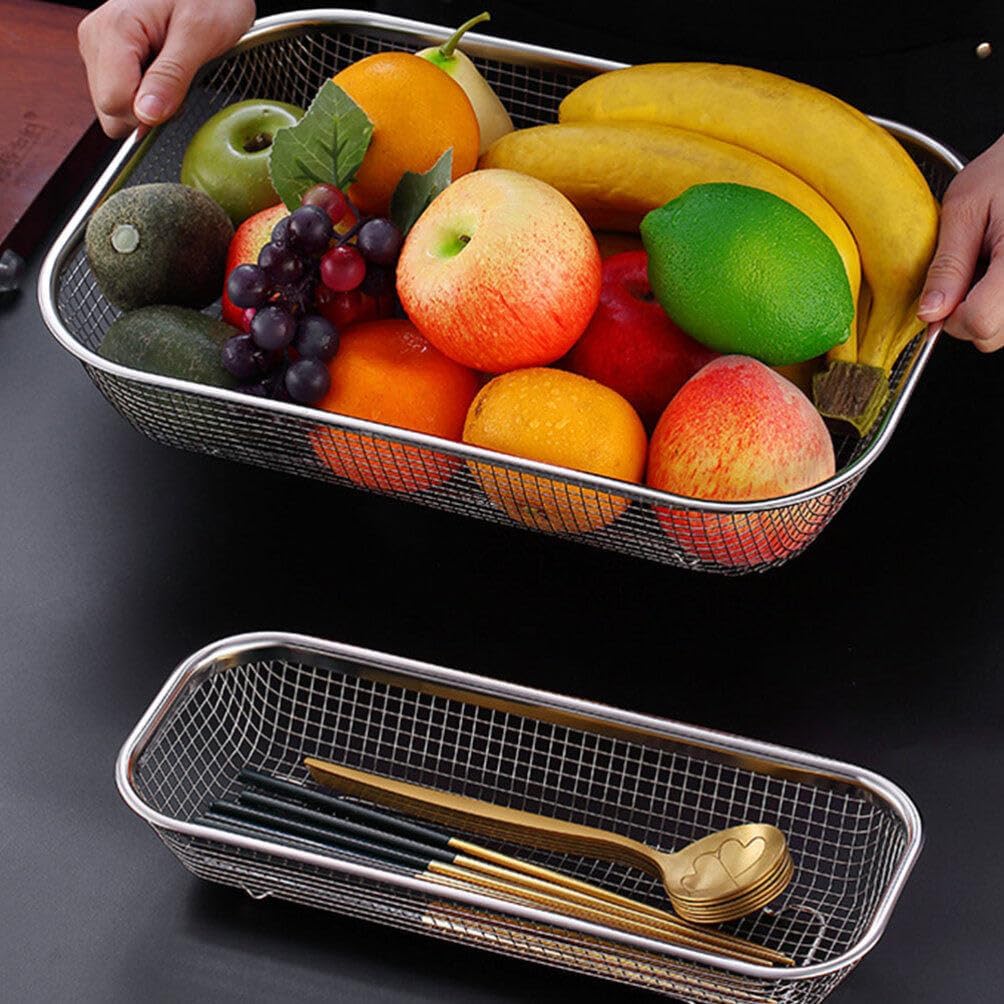 Luxshiny Stainless Steel Rectangular Colander Multi-Function Mesh Strainer Basket for Draining Fruits Vegetables and Food 14.56 X 10.62 X 2.95 in Kitchen Accessory