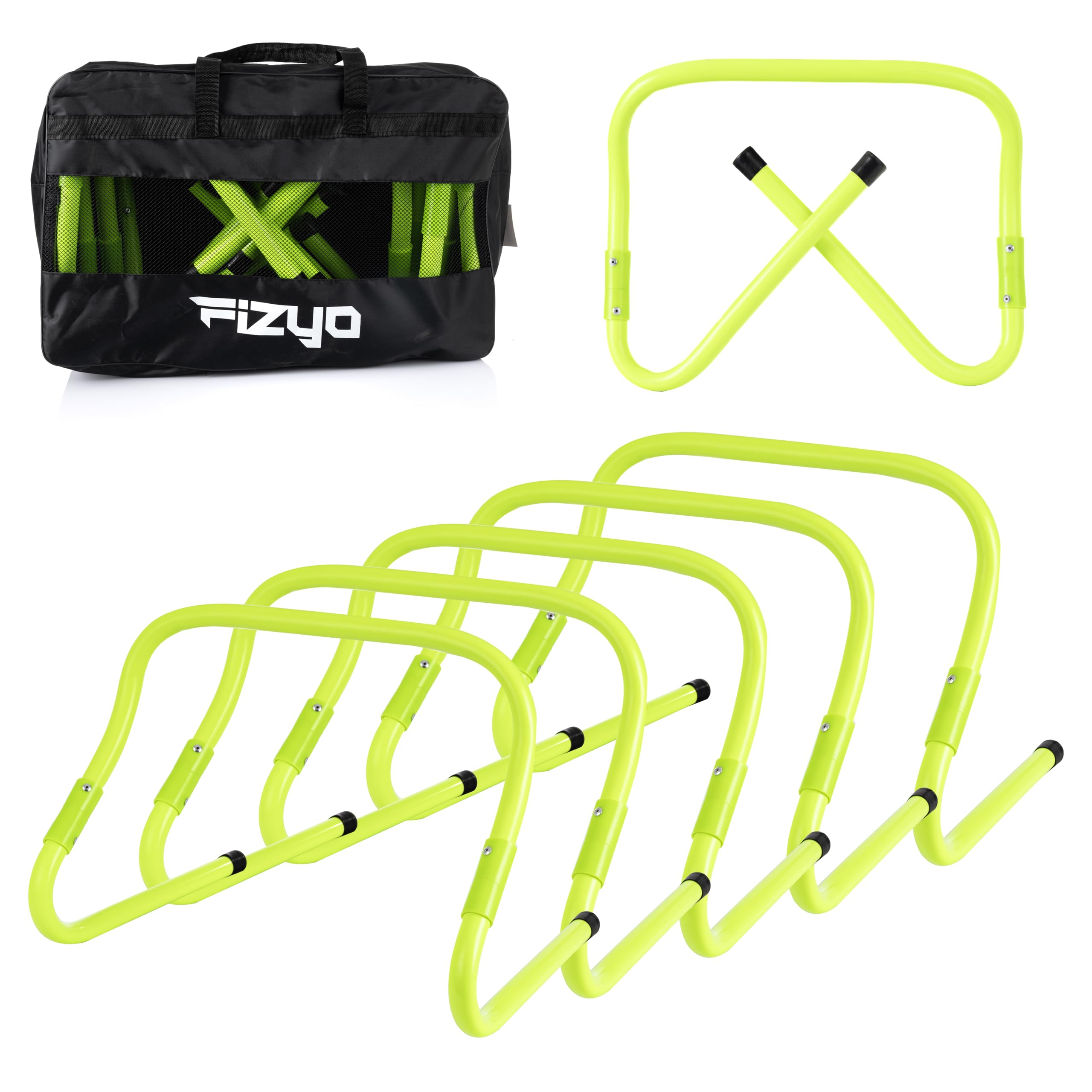Fizyo Haies d'entraînement réglables – Set de 5 Haies Robustes pour Football, Soccer, Agility, Coordination, Fitness, Exercices Sportifs, entraînement Sportif, pliométrie – Vert