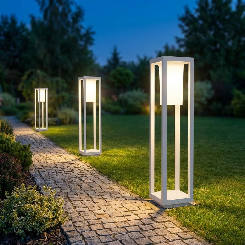 Lampada da Giardino da Esterno E27 IP65 | Paletto Luminoso Moderno in Alluminio e PC | Luce per Vialetti, Ingressi e Giardini | Design Minimal | Bianco o Nero (BIanco)