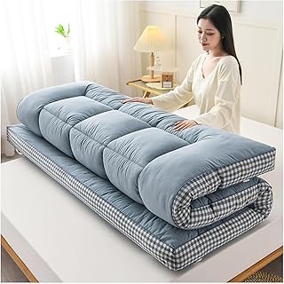 Colchón de futón japonés extragrueso, plegable, cama y colchón de campamento, tapete tradicional para dormir, color azul, 150 x 200 cm, solución cómoda y portátil