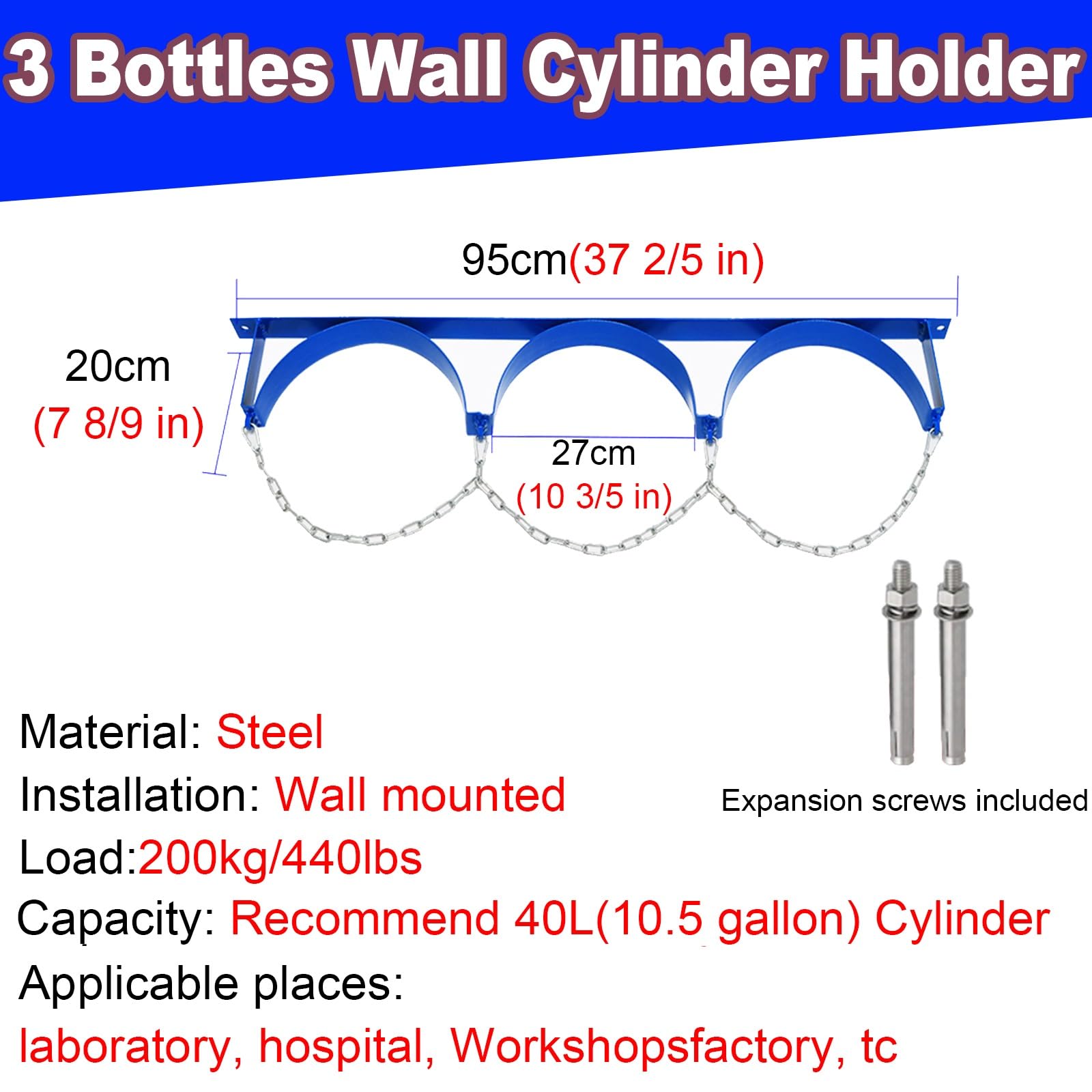 Soporte Para Bombonas De Gas Soporte De Pared Para Cilindro De Gas (capacidad Para 1, 2 O 3 Cilindros), Soporte Resistente Para Tanque De Nitrógeno Para Talleres, Laboratorios(3 Bottle)