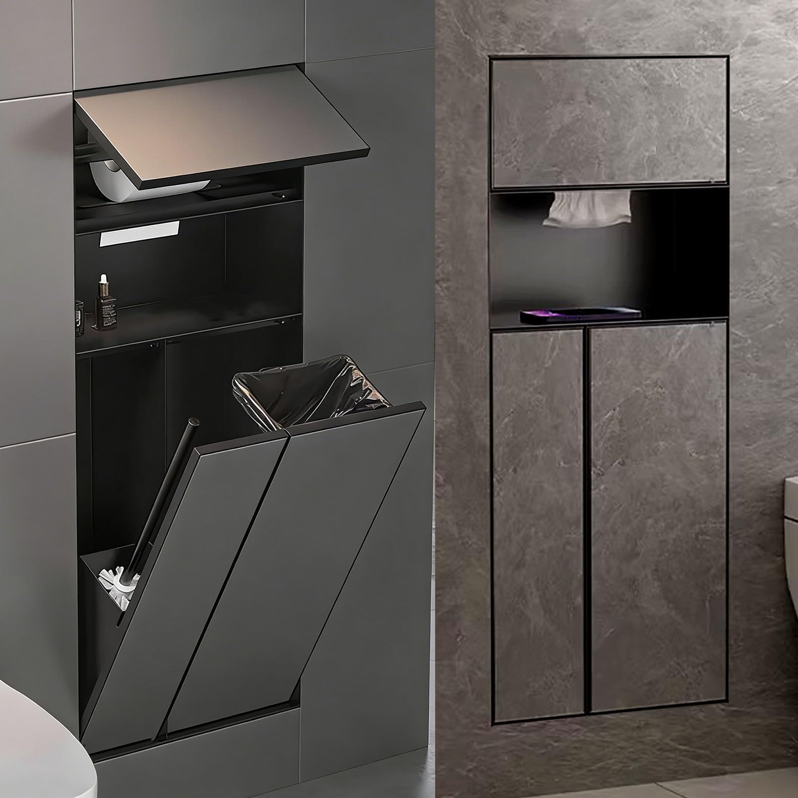 Nicho de baño empotrado con estante de almacenamiento y dispensador, soporte de papel higiénico en la pared para instalación de azulejos