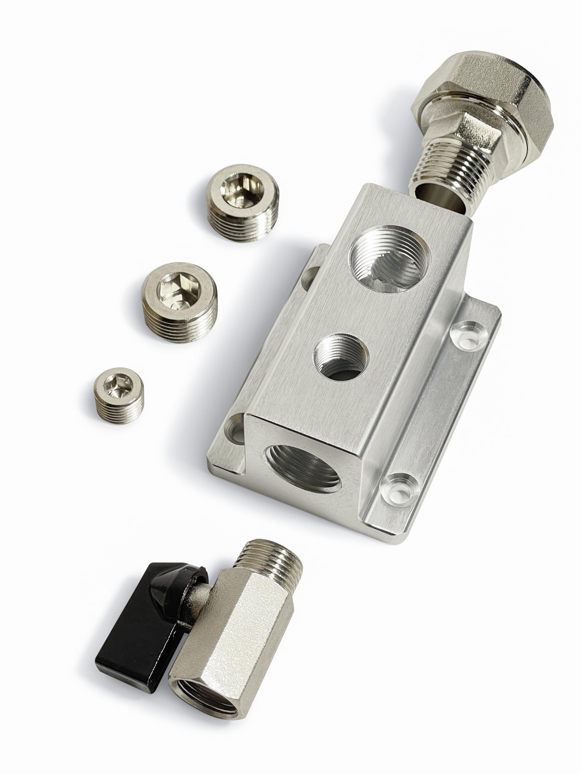 FIDEURSUS Aluminum Manifold Kit 1/2" NPT input, 1/2",1/4" NPT output for 3/4" Air Compressor Block piping System Manifold Bar #F23030 | 1PCS