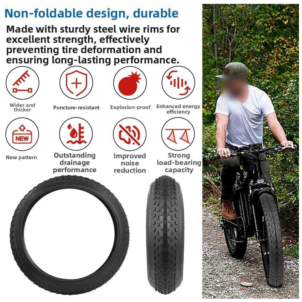 Neumático Ancho 20x4.0 para Bicicleta eléctrica, Bicicleta de montaña y Triciclo Plegable, neumático Antideslizante con Resistencia a pinchazos para Nieve, Playa y Ciclismo todoter