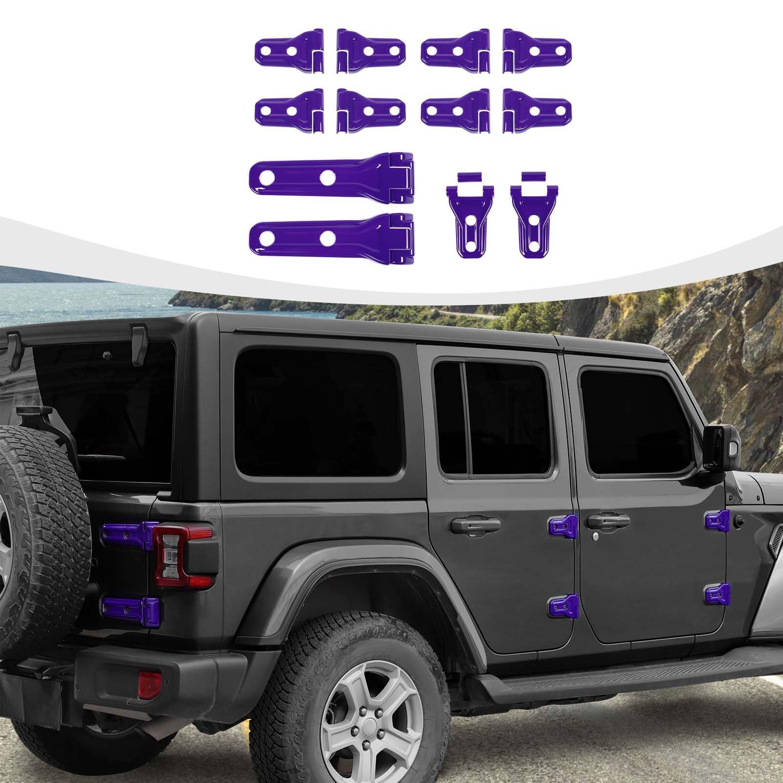 RAZPOY JL 12PCS Full Set Exterior Trim Kit, Door Hinge Cover & Engine Hood Hinge Trim & Spare Tire Bracket Trim Compatible with 2018-2023 Jeep