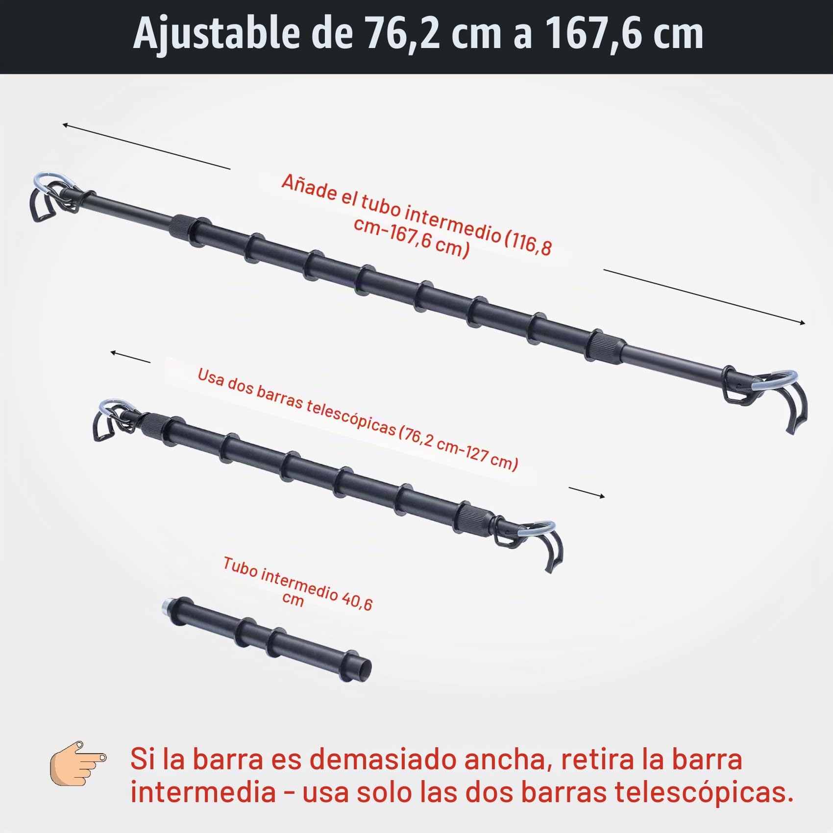 Perchero extensible de alta resistencia para ropa de coche, de 30 a 66 pulgadas, barra colgante de secado de tela de viaje para SUV, camión, caravana, armario de vehículo, barra de metal negro para