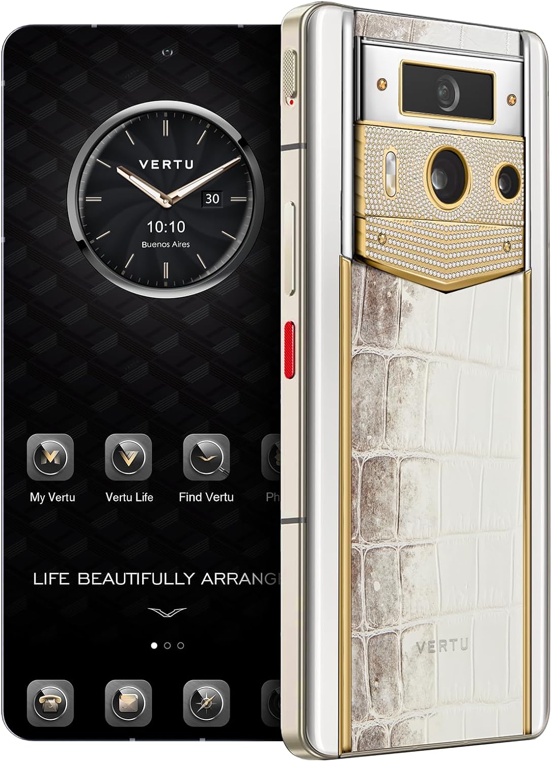 VERTU METAVERTU 2 Luxury Custom Made - Plain Weave 18K Gold with Diamond  Himalayas Alligator Skin Web3 AI Phone - White (512, GB)