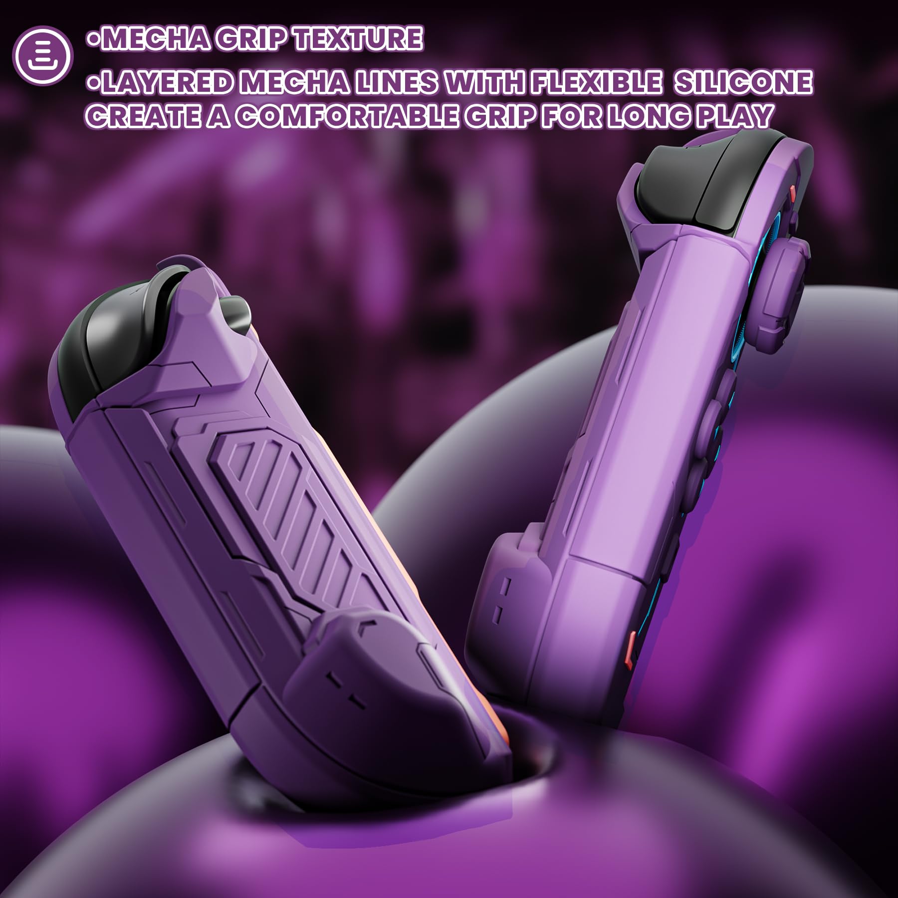 playvital Cover per Nintendo Switch 2 Dockable, Grip Ergonomico Antiscivolo in Silicone & Custodia Protettiva Rigida in PC Semi-Trasparente & Copri Levette & Adesivi, Mecha Stellare - Viola