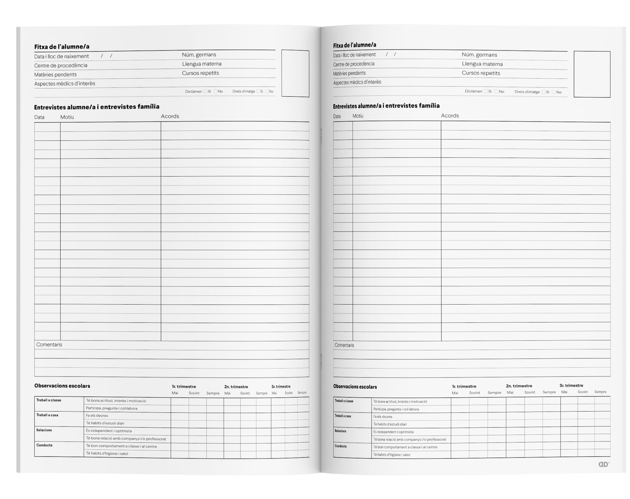 ADDITIO - Cuaderno de Tutoría para el profesorado | Seguimiento del alumnado | Registro de asistencia por meses | Tamaño A4 | Catalán | Lila