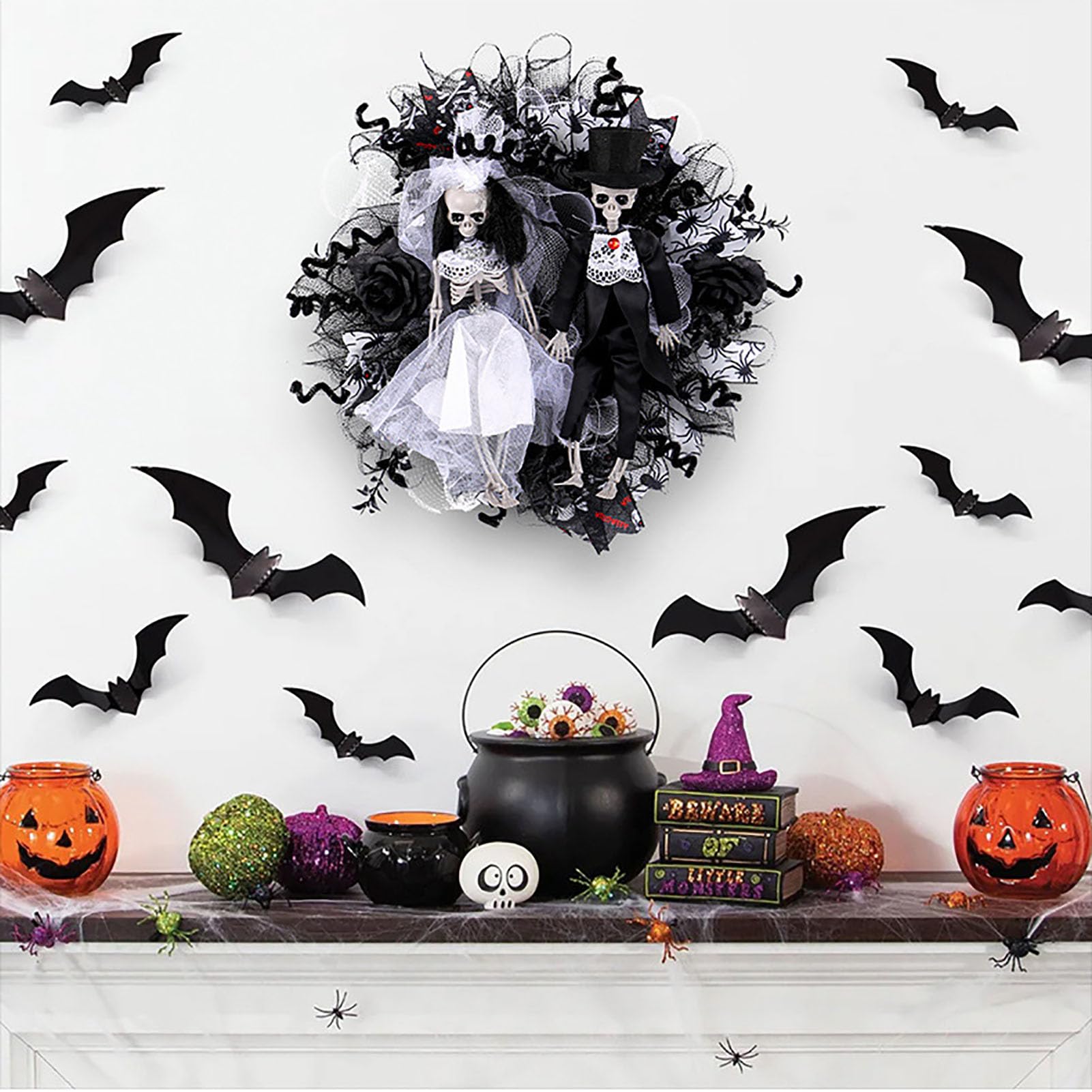 Wieniec Halloween z Figurkami Szkieletowej Panny Młodej