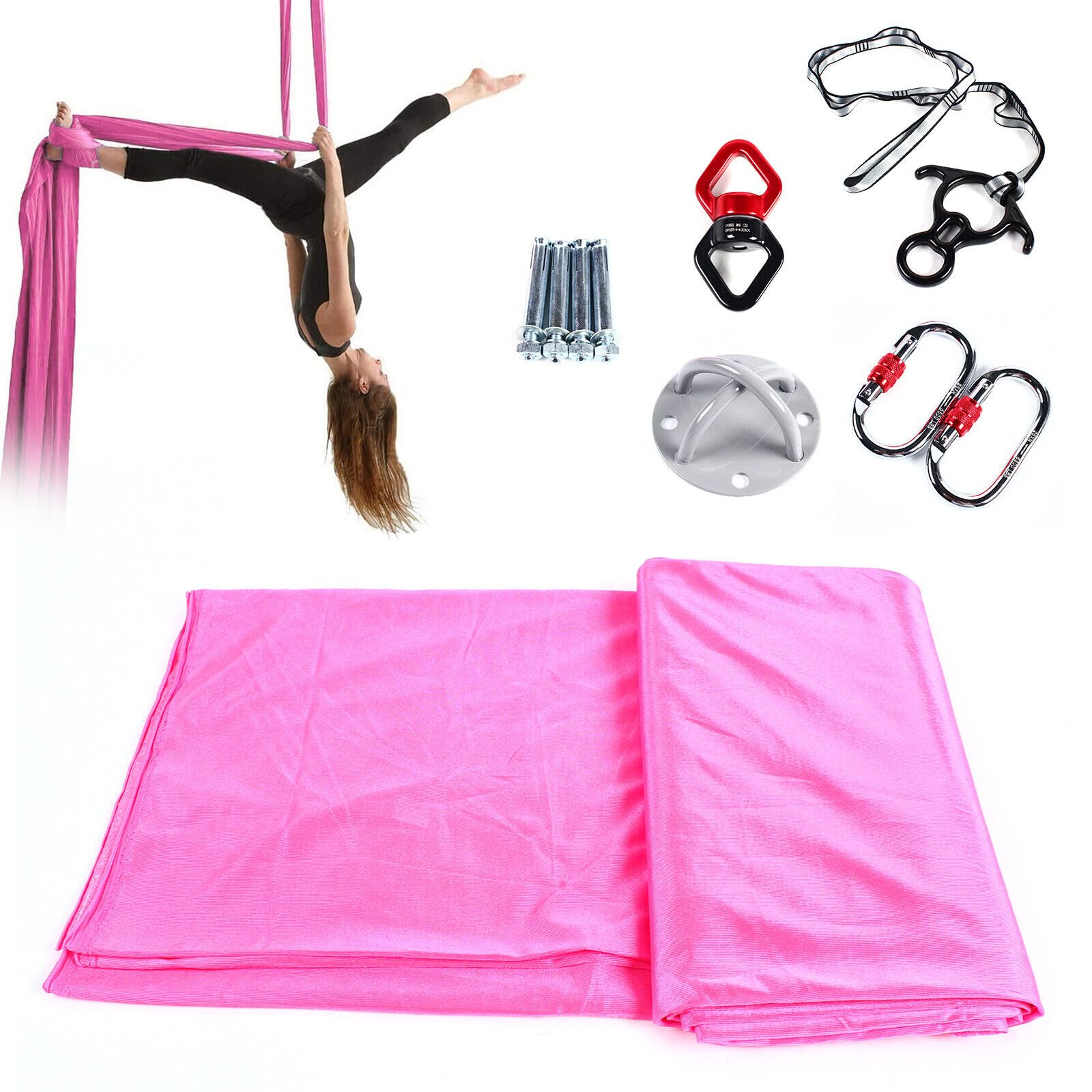 9ft Aerial Silks Set, Aerial Yoga Hammock Kit, Yoga Swing Set, Yoga Inversion Swing for Bodybuilding,Workout, Indoor, Outdoor