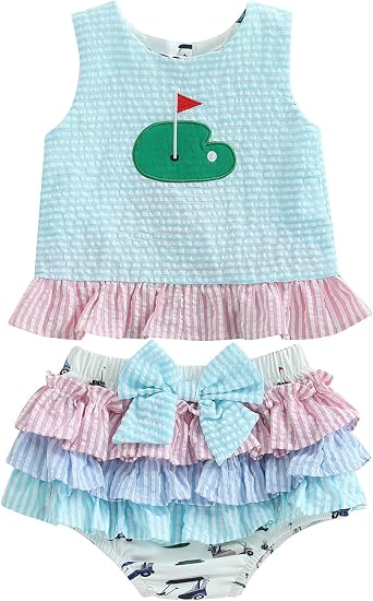WZTYYDS Toddler Baby Girl Golf Outfit 6 9 12 18 24 Months Summer Clothes Sleeveless Ruffle Tank Tops + Tutu Shorts Sets