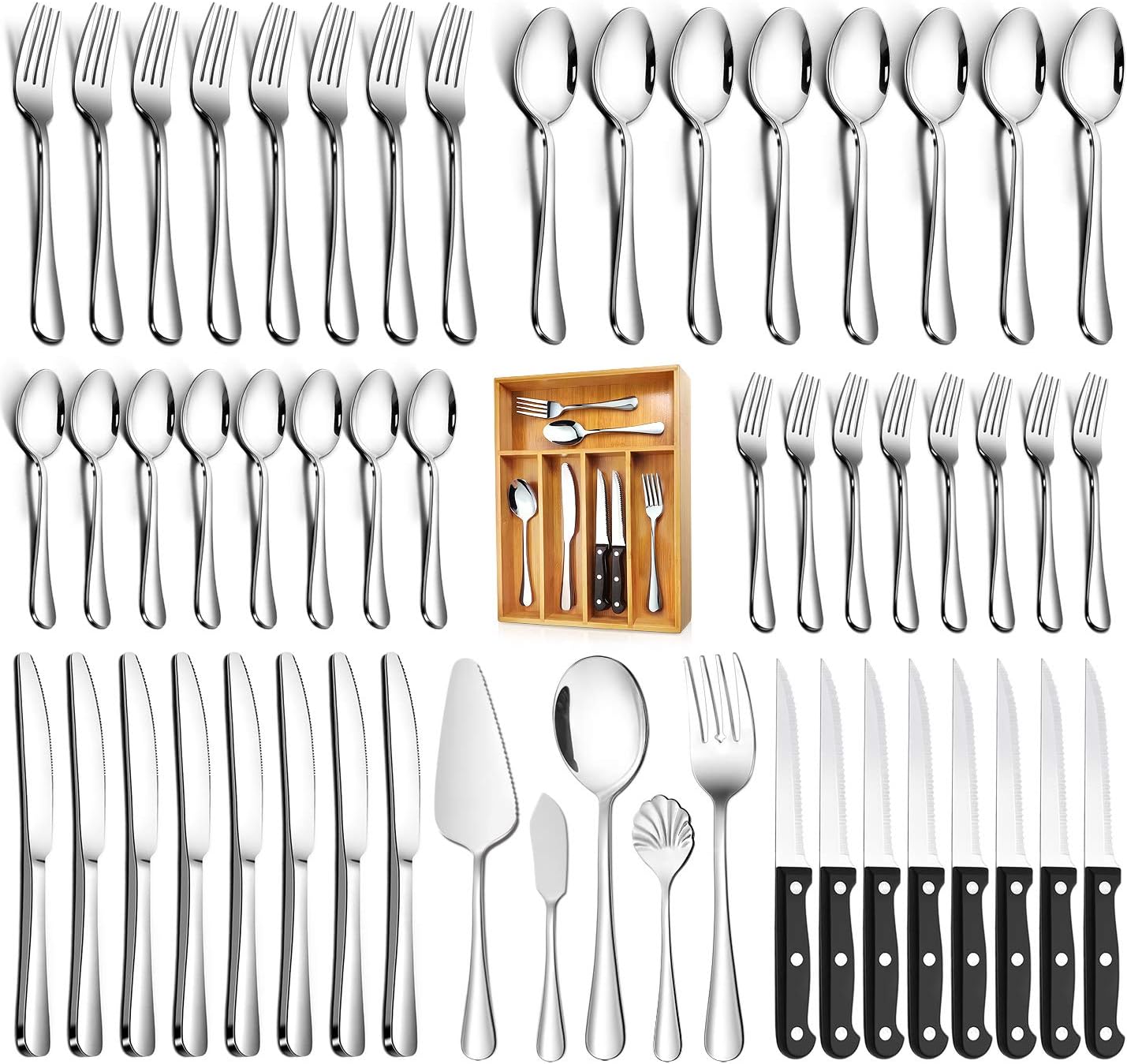 Teivio Silverware Set, Flatware Set Mirror Polished