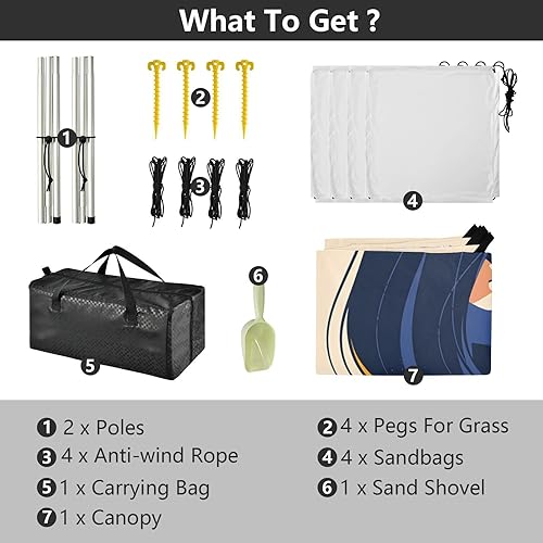 Miniatura 4 de Queen Cream Beach Cabana Tent UPF50+ Fácil instalación parasol grande con pala de arena para viajes familiares, picnics y campamentos