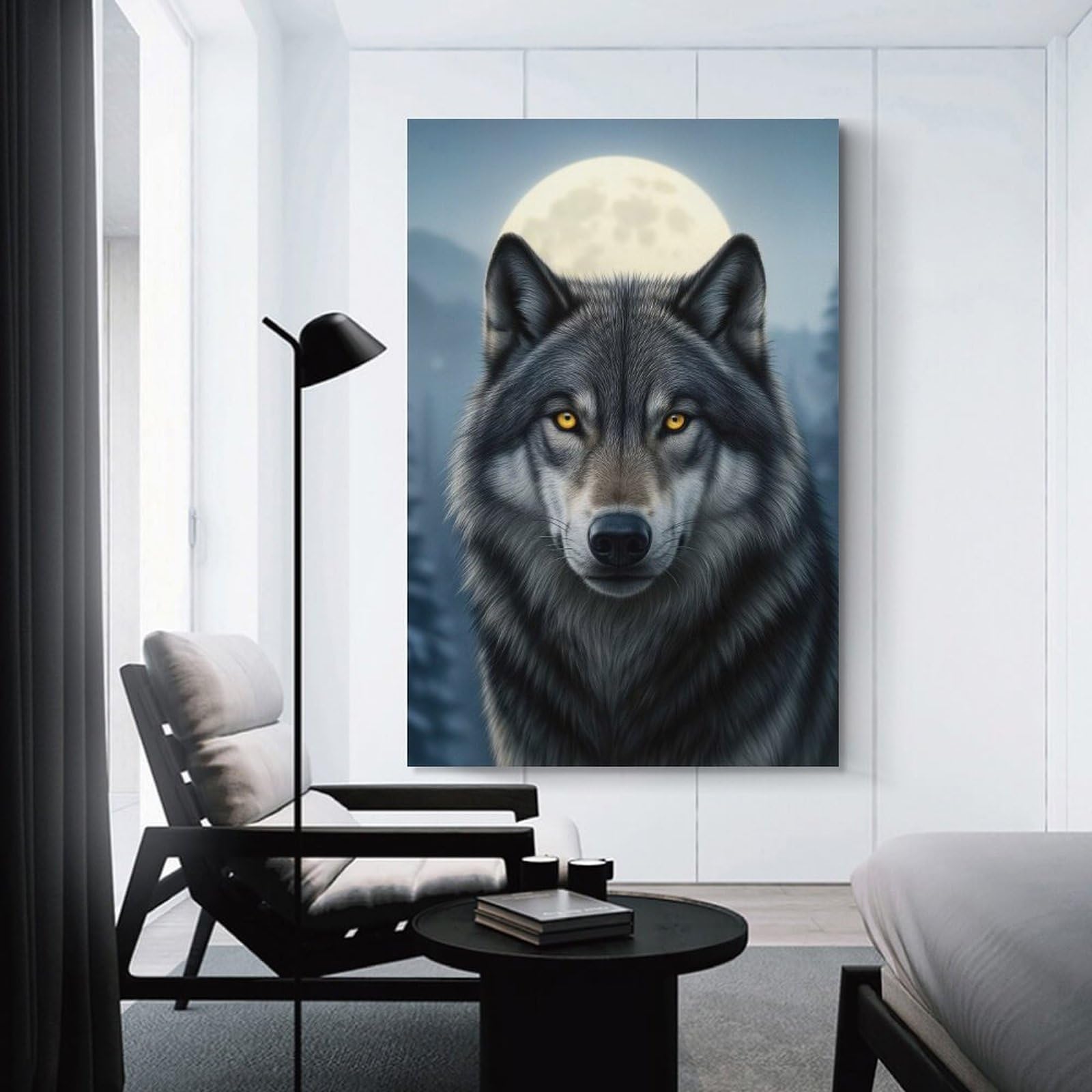 Junmoney Unframe-Style-35 Home Decor Wall Art Wolf Portrait Under Moonlight, 24X36inch(60X90cm), For New Homes, Bedrooms Or Workspaces, Home Decor Gift With Stylish Appeal