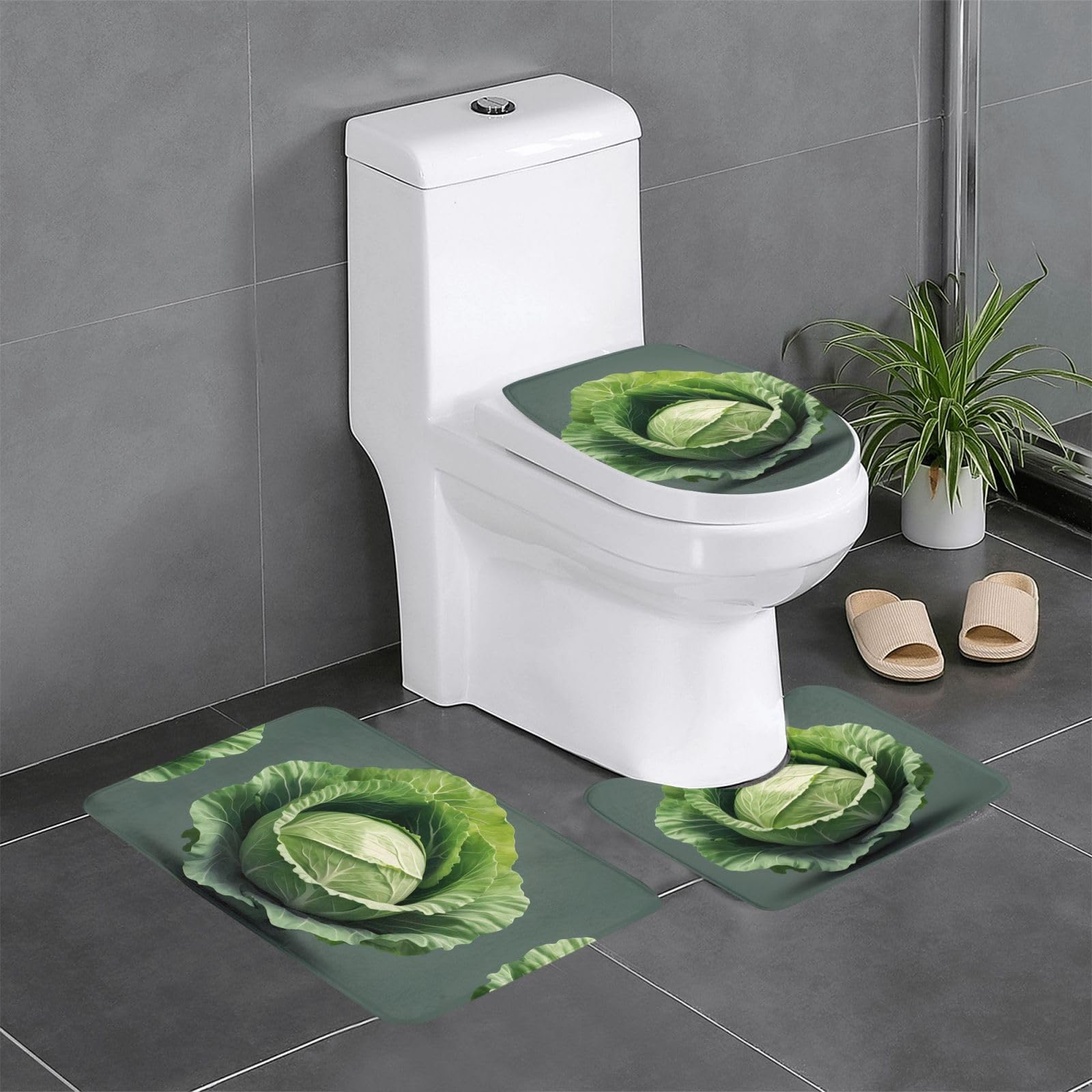 Tapis salle de bain imprimé chou vert trio lavable 61x40,6 cm texture douce