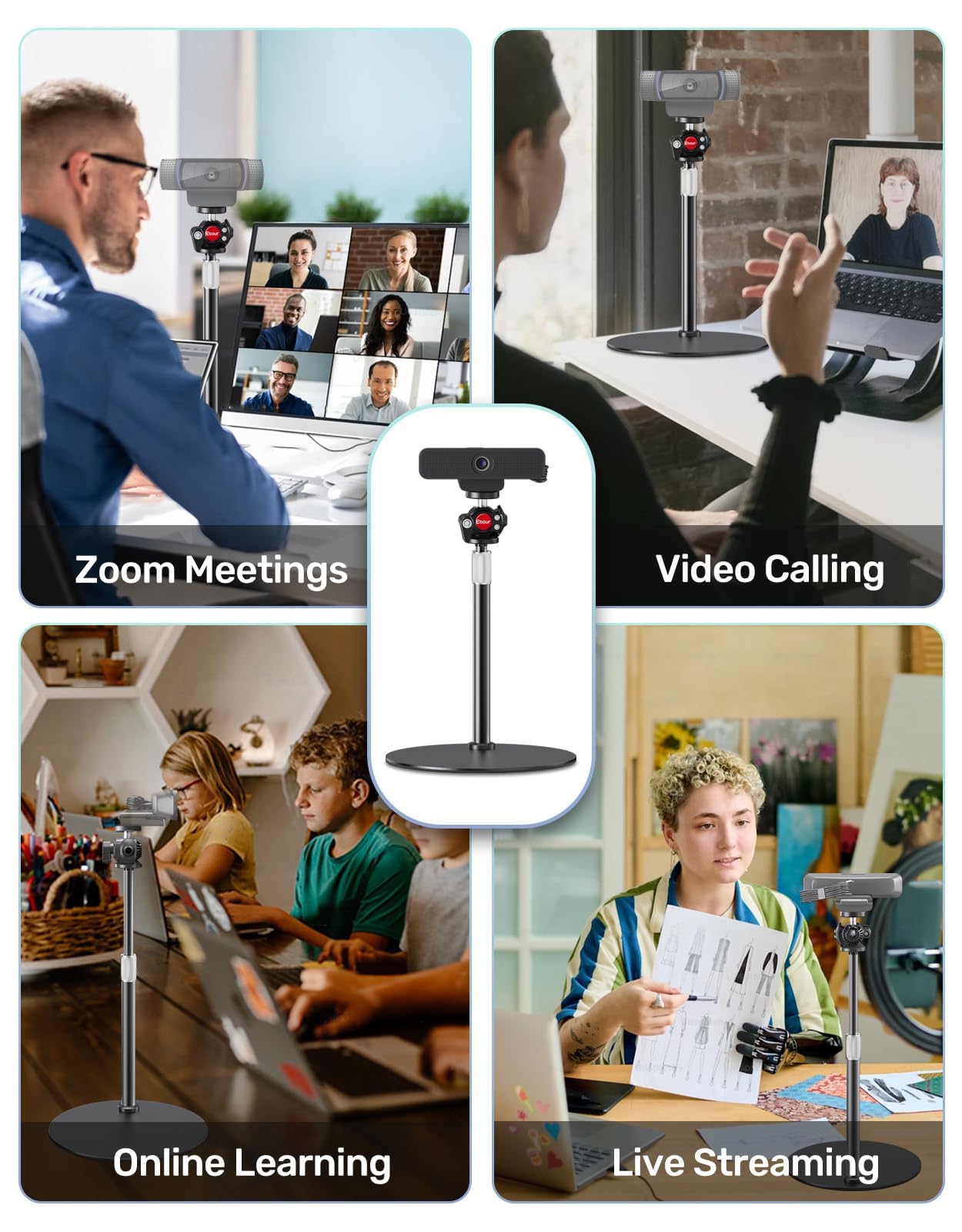Pied de Webcam pour Bureau de Table Ajustable, pour Logitech C922 C930e C920 C615 C960 C920x BRIO 4K NexiGo N60 Téléphone GoPro, avec Filetage 1/4", pour Le Streaming en Direct