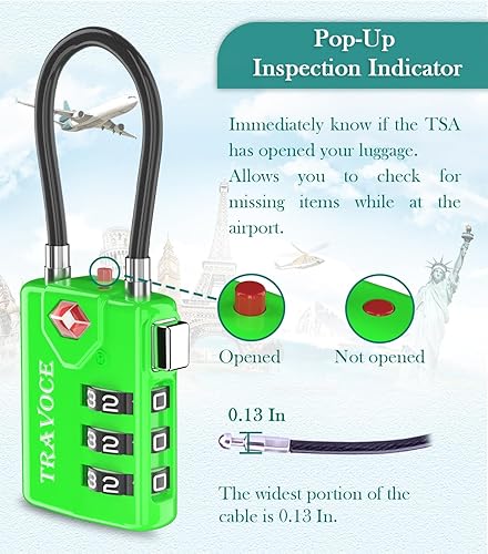 Miniatura 8 de Search Alert - Cerraduras de cable de equipaje de combinación de viaje aprobadas por la TSA para maleta, casillero de gimnasio, caja de negro 4