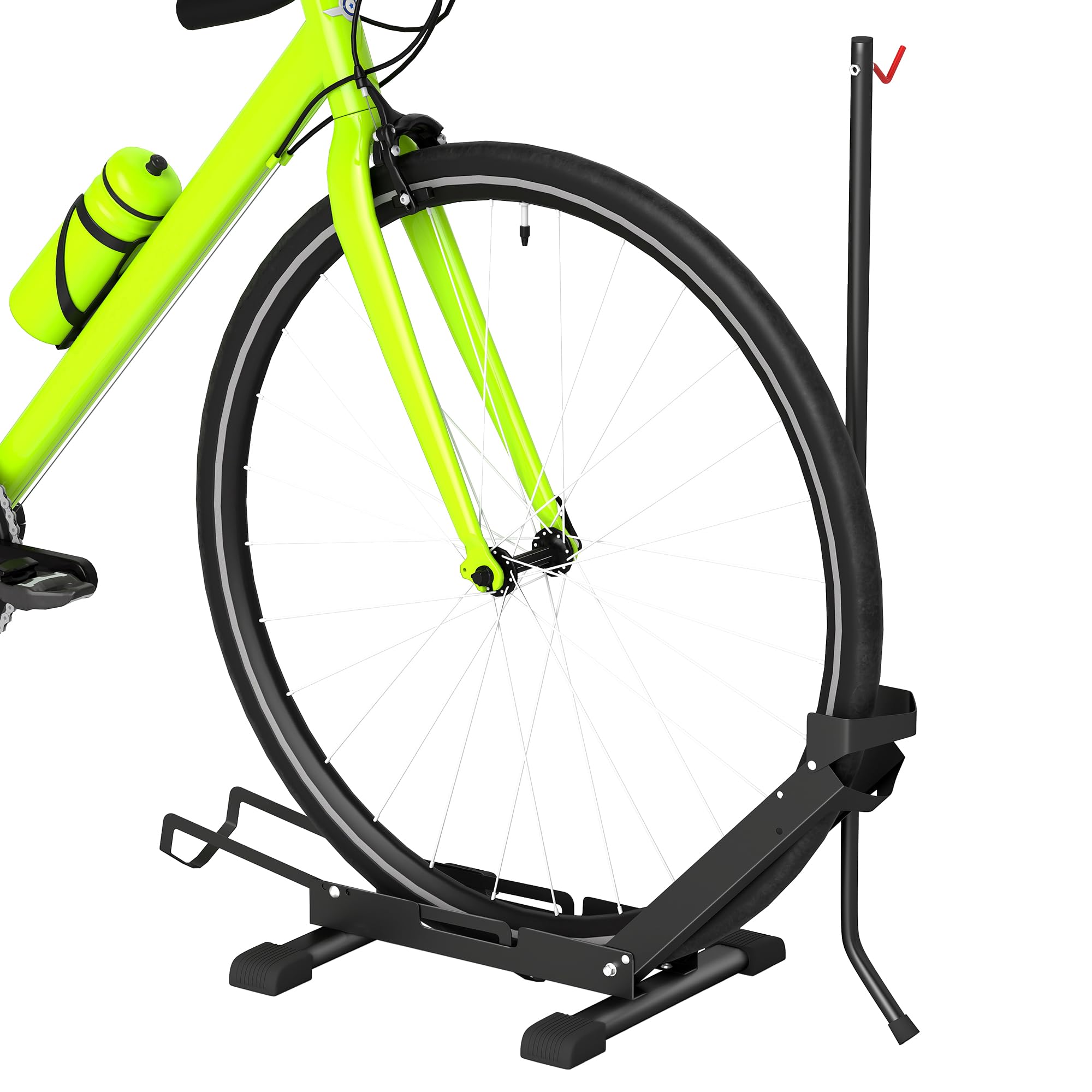SPORTNOW Folding Floor Bike Stand Height Adjustable Vertical and Horizontal Steel Floor Bikes Portable for Home, Garage or Workshop for Wheels 20"-29" Black