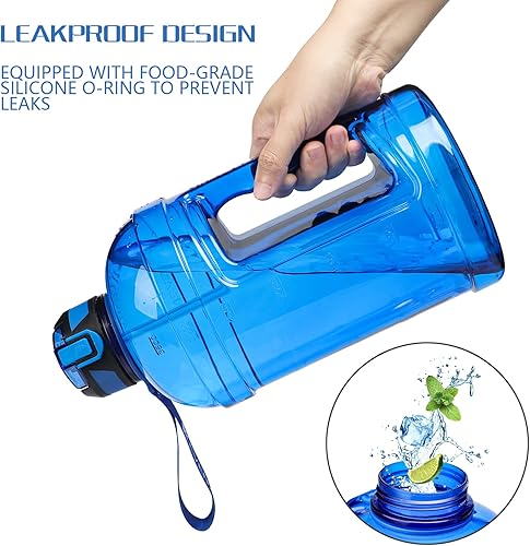 Miniatura 5 de KEVENZ Botella de agua con marcador de tiempo, botella de agua de 1 galón con popote, jarra de agua a prueba de fugas, sin BPA, azul