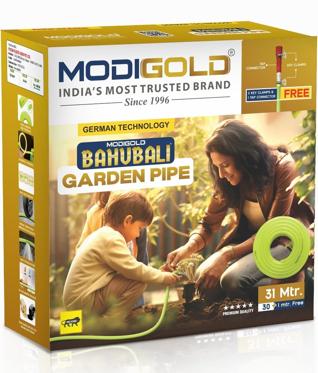 MODIGOLD BAHUBALI (1/2 Inch) Garden Hose Pipe With Free Accessories | Built for Strength | Easy to Connect for Home Gardening, lawn, Car Wash (Size - 30 Mtr + 1 Mtr Free) (B0D7Q7YV2P) Amazon Price History, Amazon Price Tracker